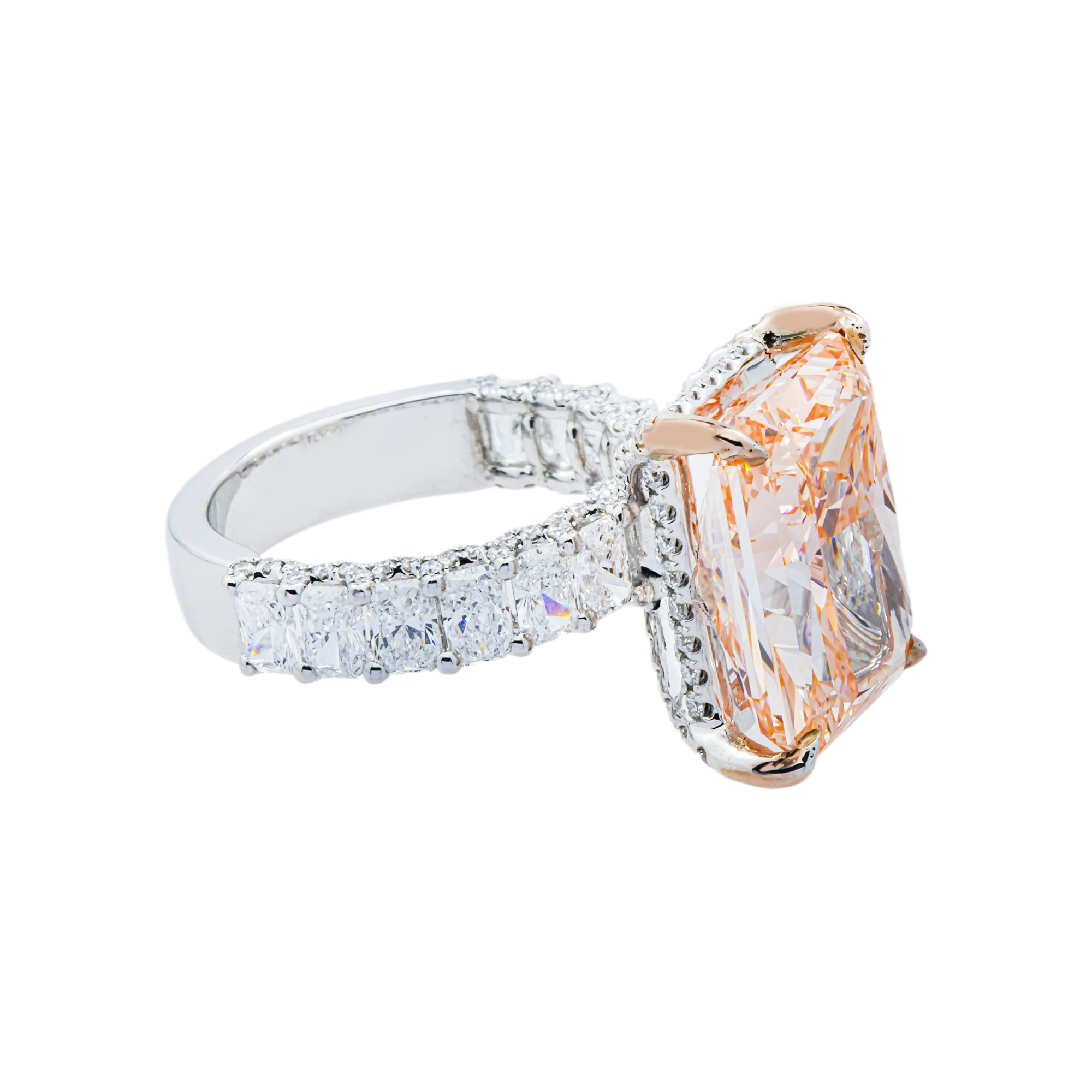 18K White Gold 11.18ct Radiant Fancy Vivid Pink Diamond Ring 14.18ctw