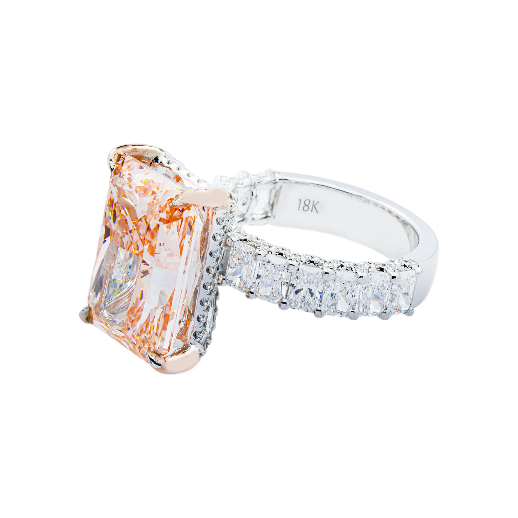 18K White Gold 11.18ct Radiant Fancy Vivid Pink Diamond Ring 14.18ctw