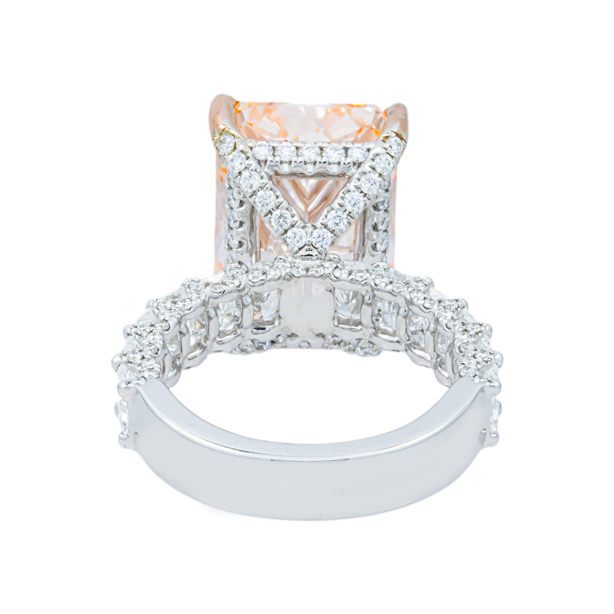 18K White Gold 11.18ct Radiant Fancy Vivid Pink Diamond Ring 14.18ctw