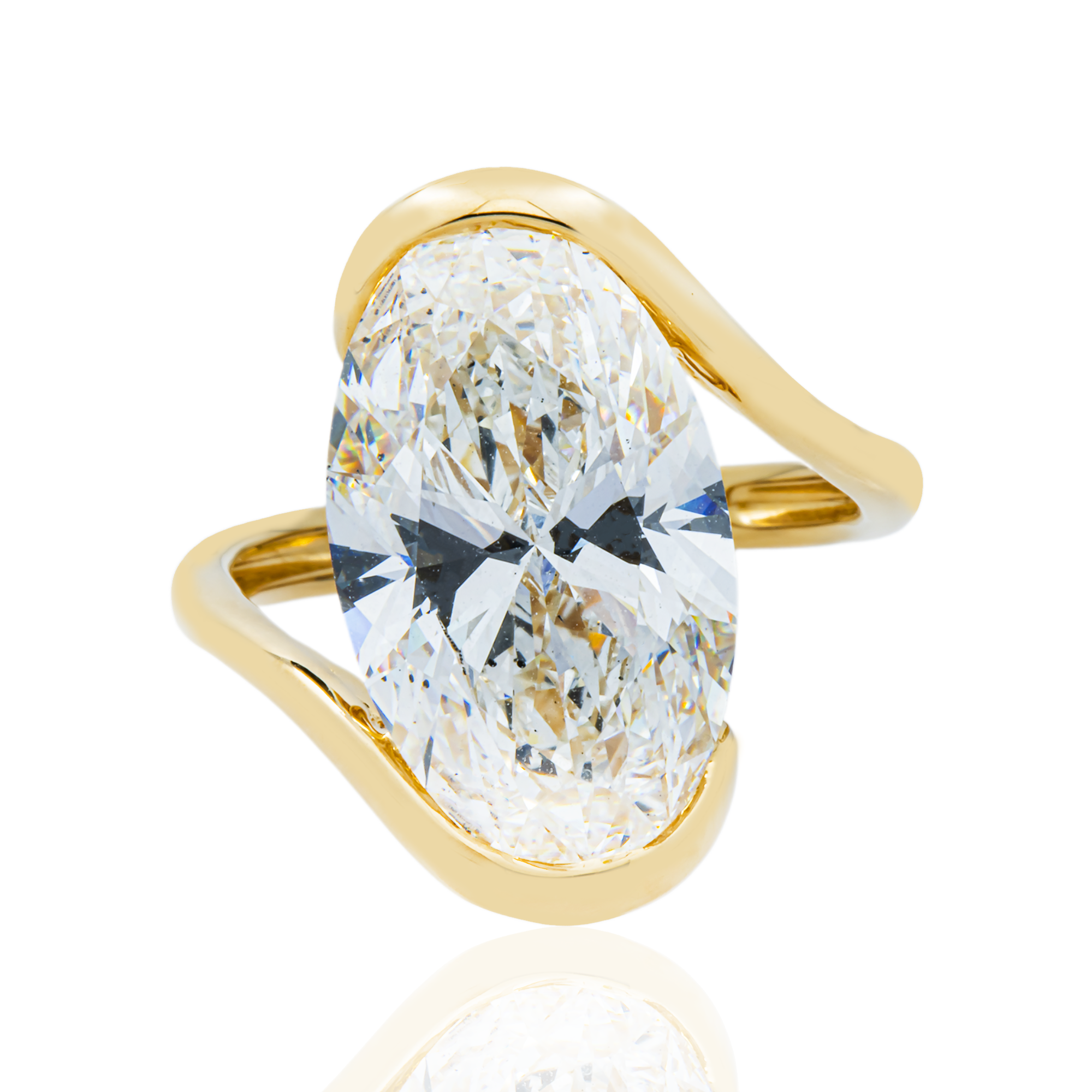 18K Yellow Gold Solitaire Floating Oval Diamond Ring 7.56ctw