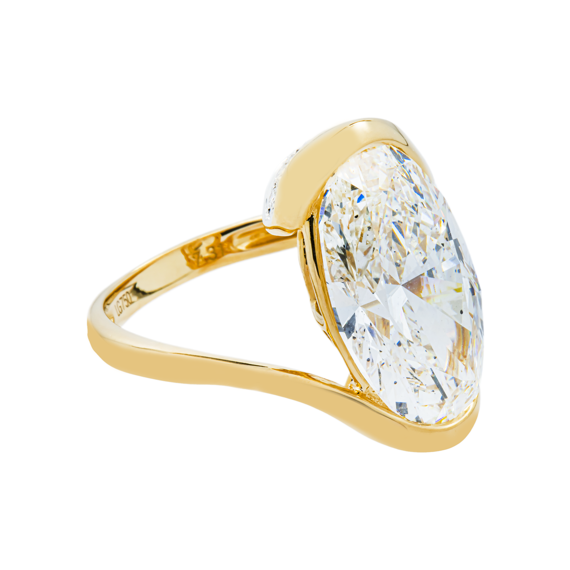 18K Yellow Gold Solitaire Floating Oval Diamond Ring 7.56ctw
