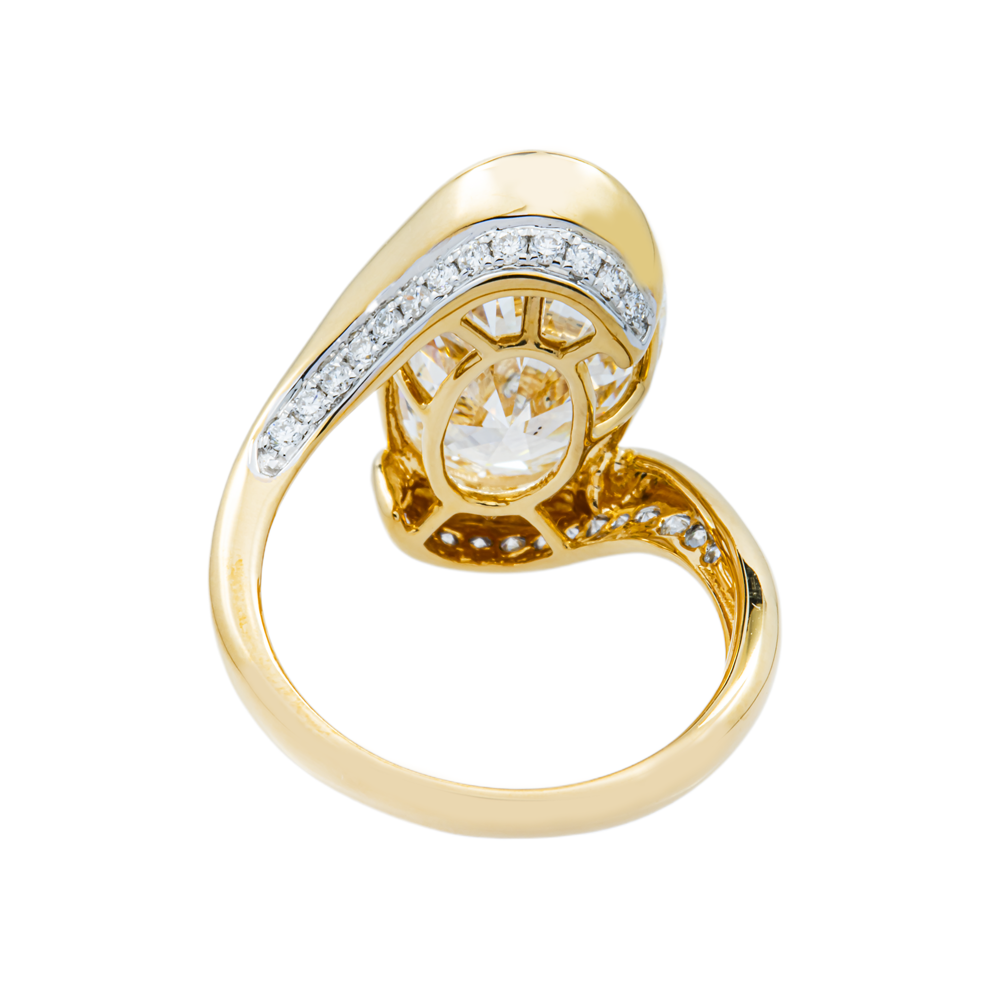 18K Yellow Gold Solitaire Floating Oval Diamond Ring 7.56ctw