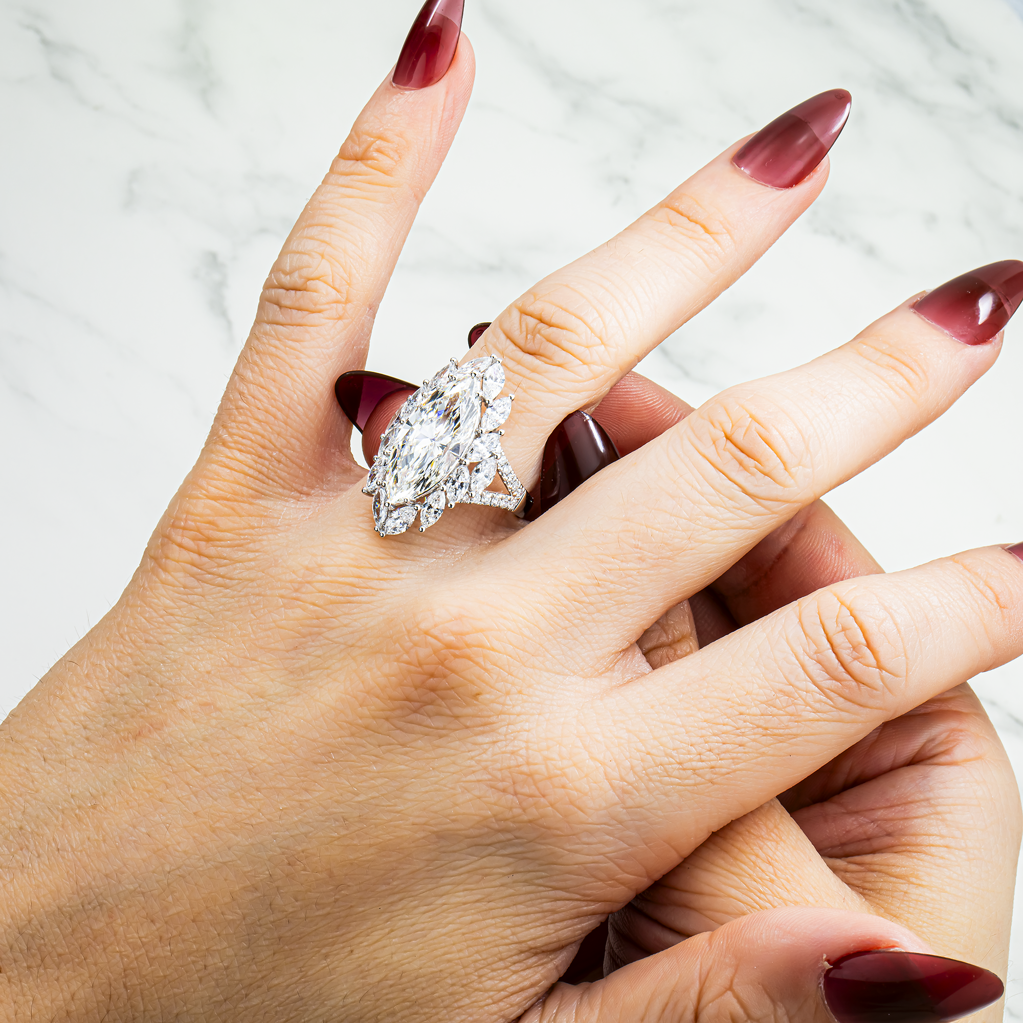 The Empress - 18K White Gold Marquise Cut Diamond Ring 7.84ctw