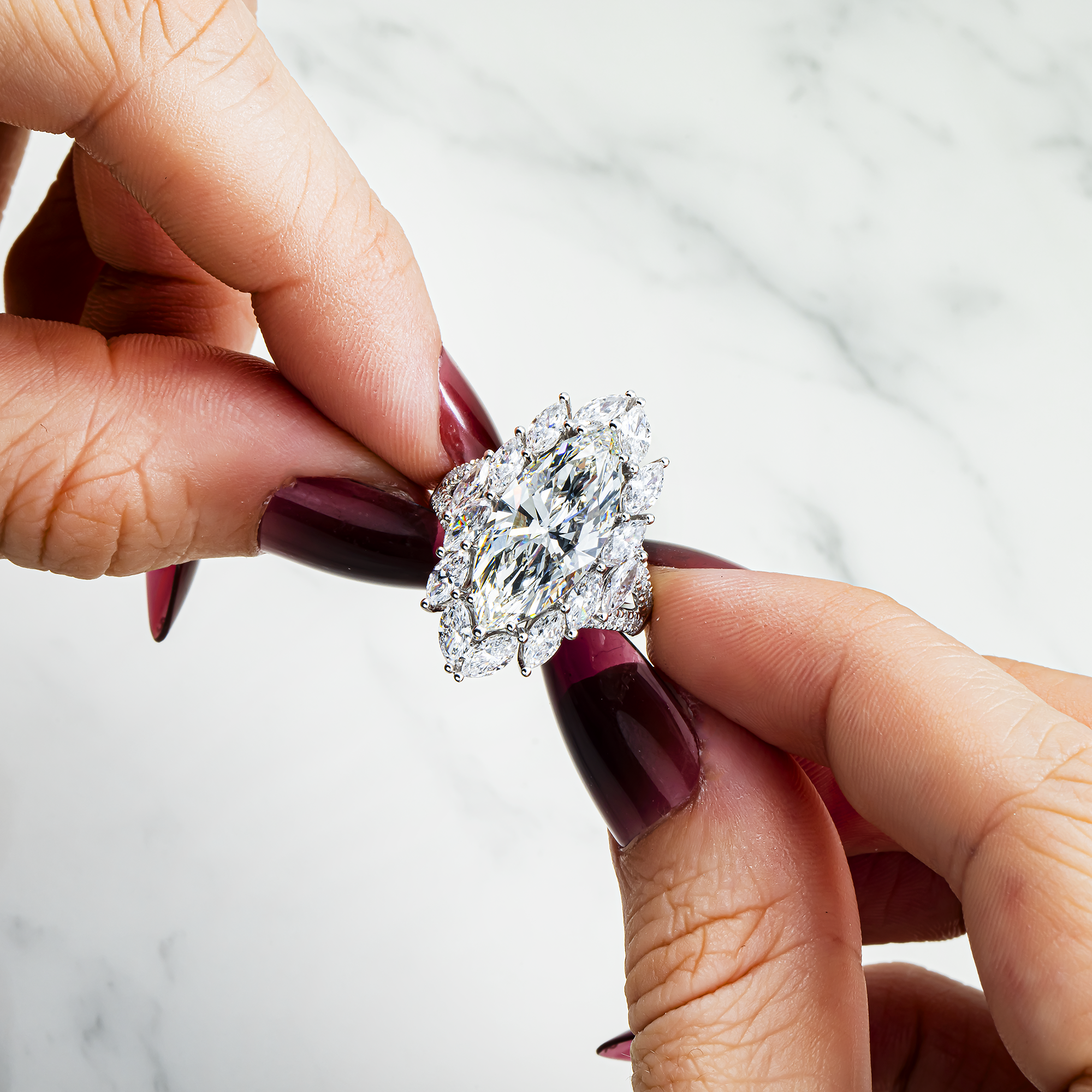 The Empress - 18K White Gold Marquise Cut Diamond Ring 7.84ctw