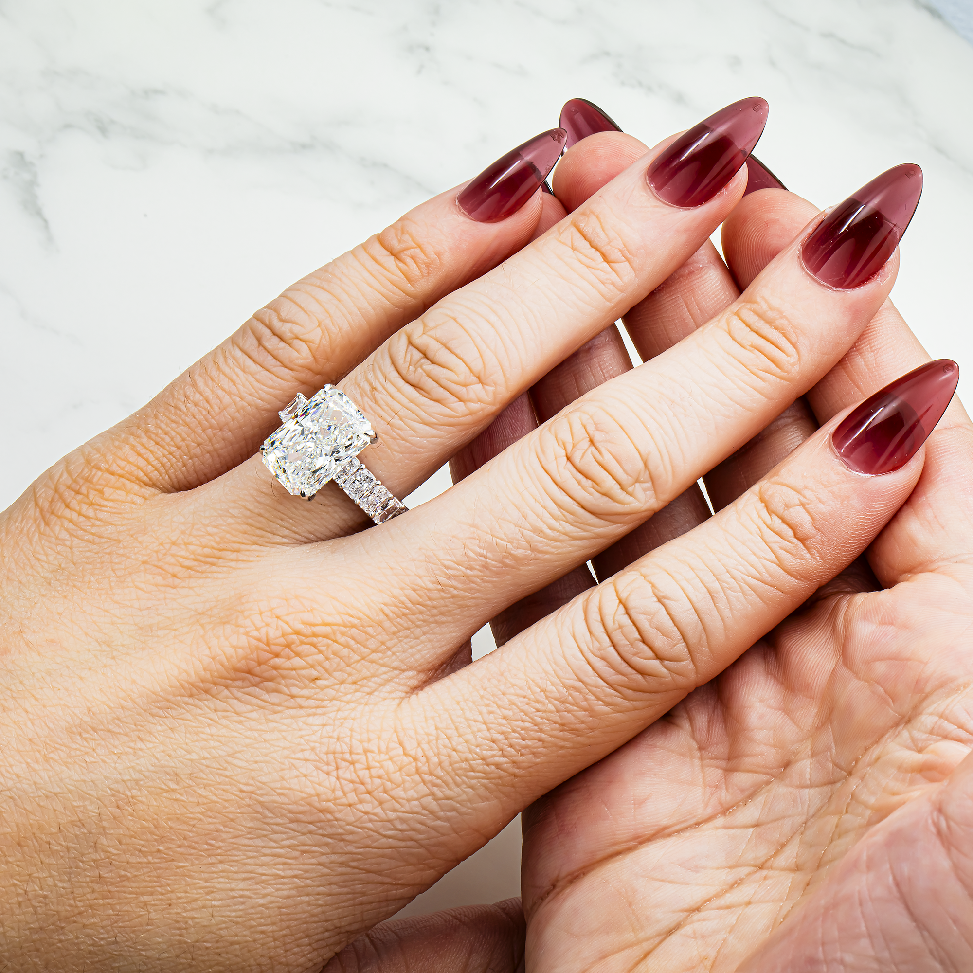 18K White Gold 7.65ct Radiant Diamond Engagement Ring 10.4ctw