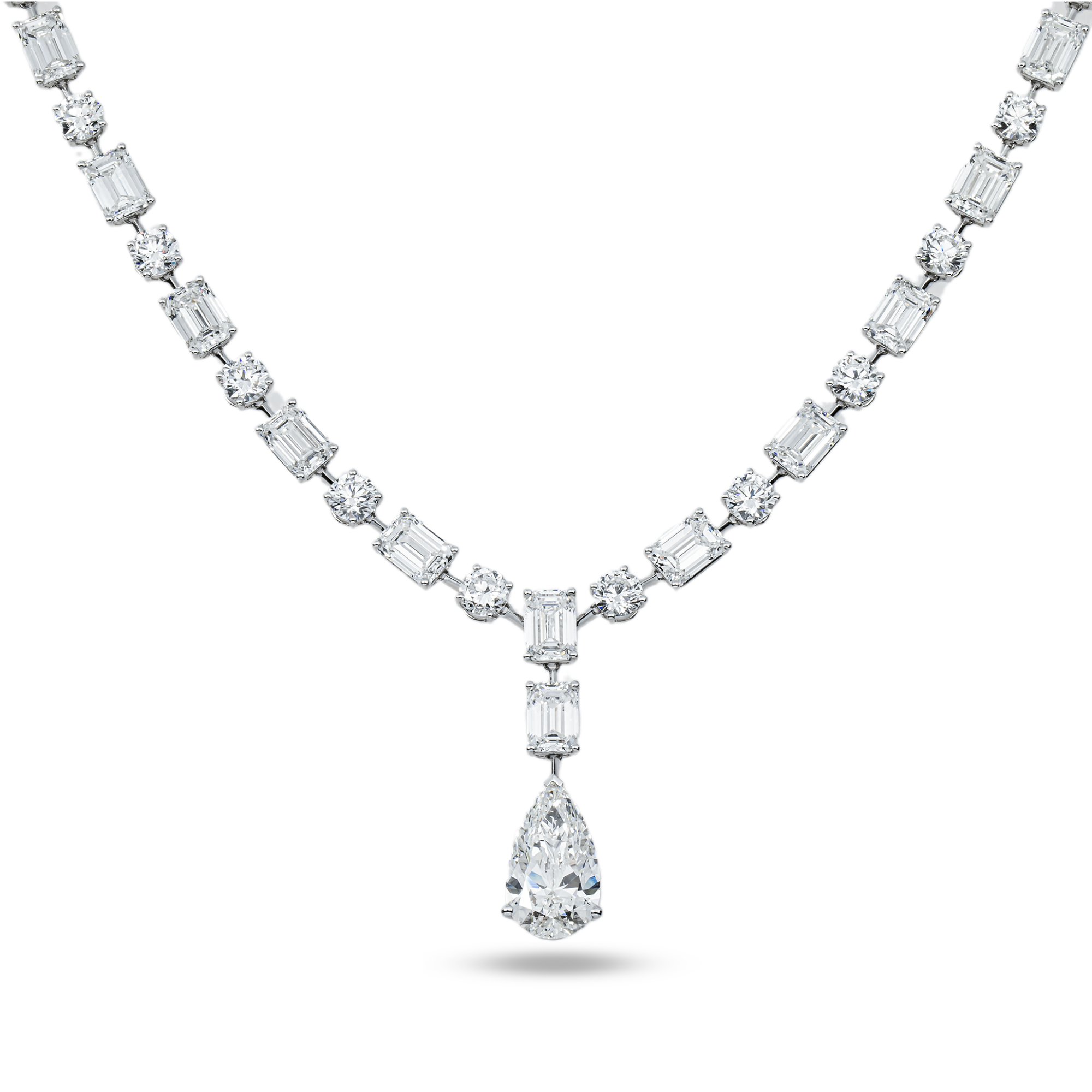 IGI 18K White Gold Multi Cut Diamond Satellite Drop Necklace 51.99ct