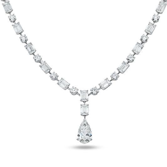 IGI 18K White Gold Multi Cut Diamond Satellite Drop Necklace 51.99ct