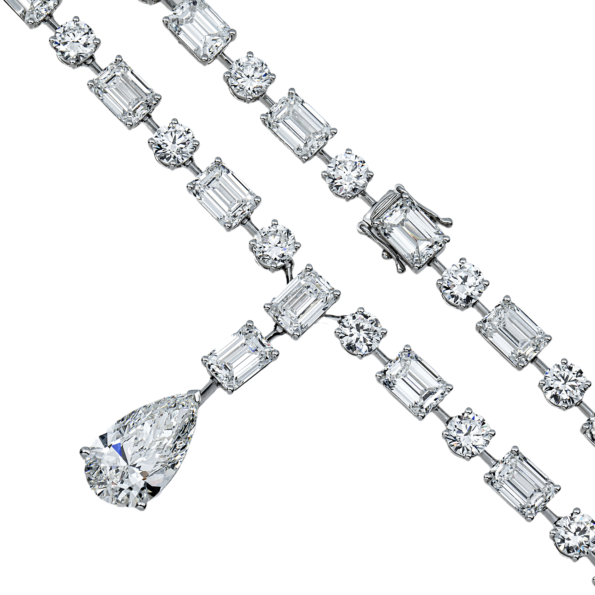 IGI 18K White Gold Multi Cut Diamond Satellite Drop Necklace 51.99ct