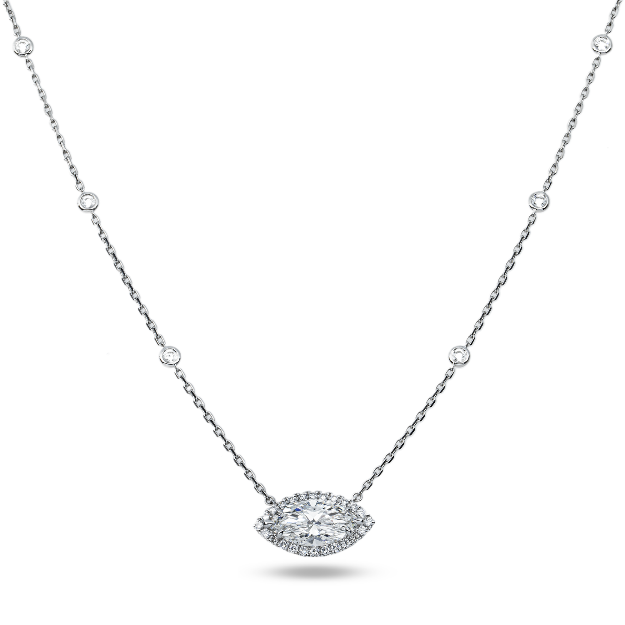 IGI 18K White Gold Round & Marquise Diamond Necklace 3.32ct