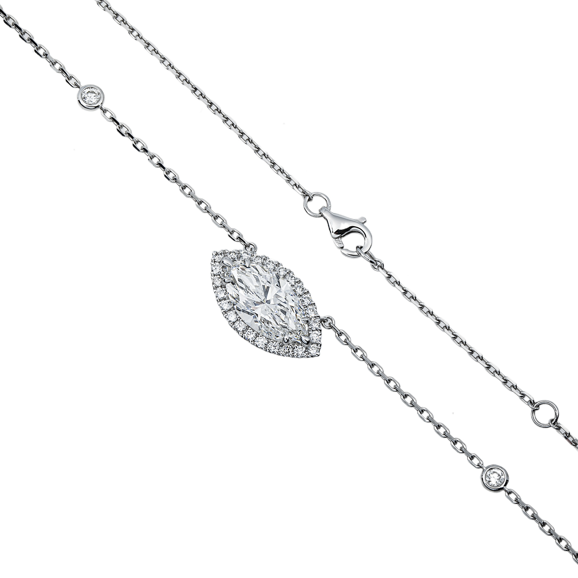 IGI 18K White Gold Round & Marquise Diamond Necklace 3.32ct