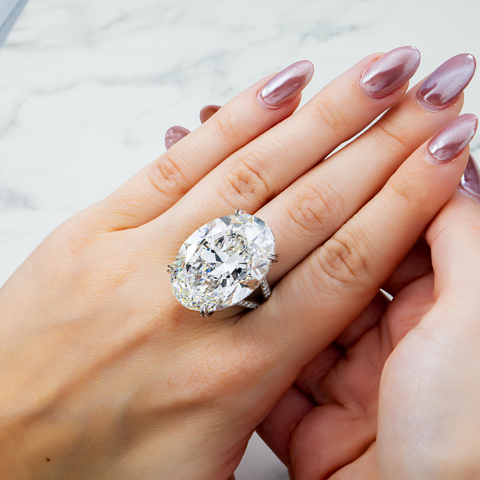 Platinum 45.07ct Oval Diamond Engagement Ring 46.57ctw