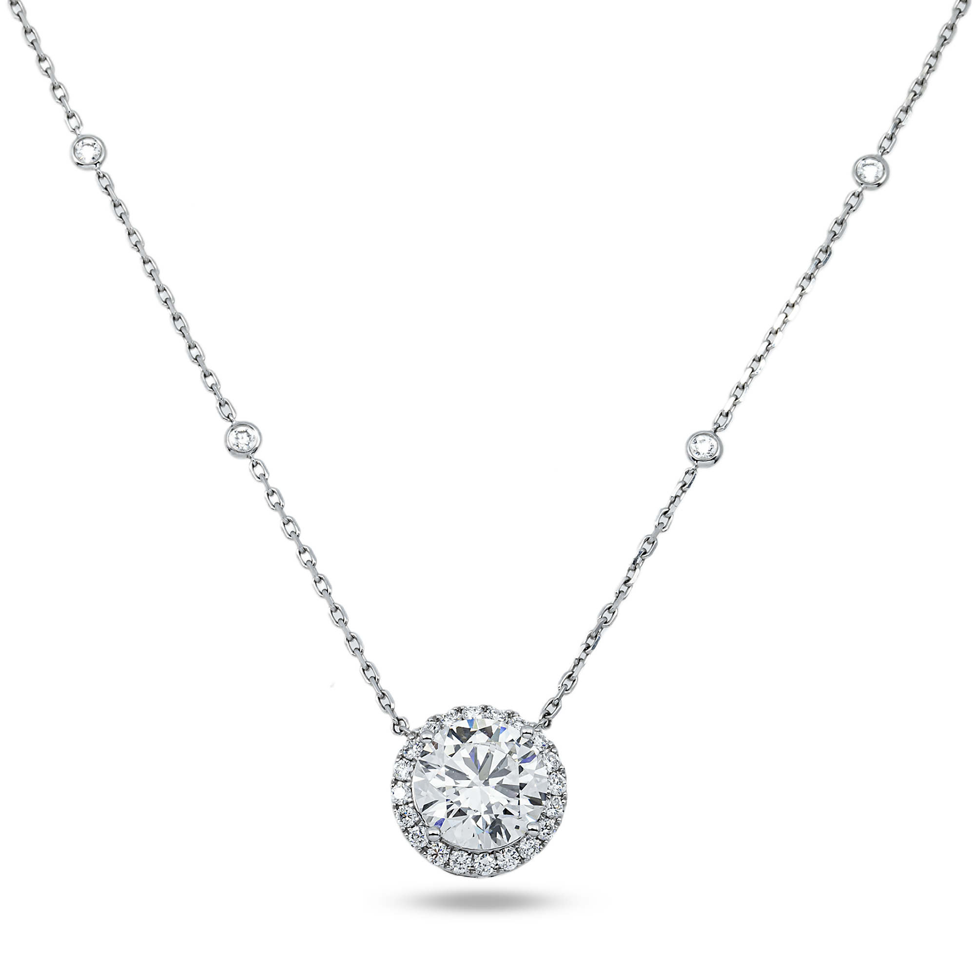 IGI 18K White Gold Round Diamond Necklace 5.78ctw