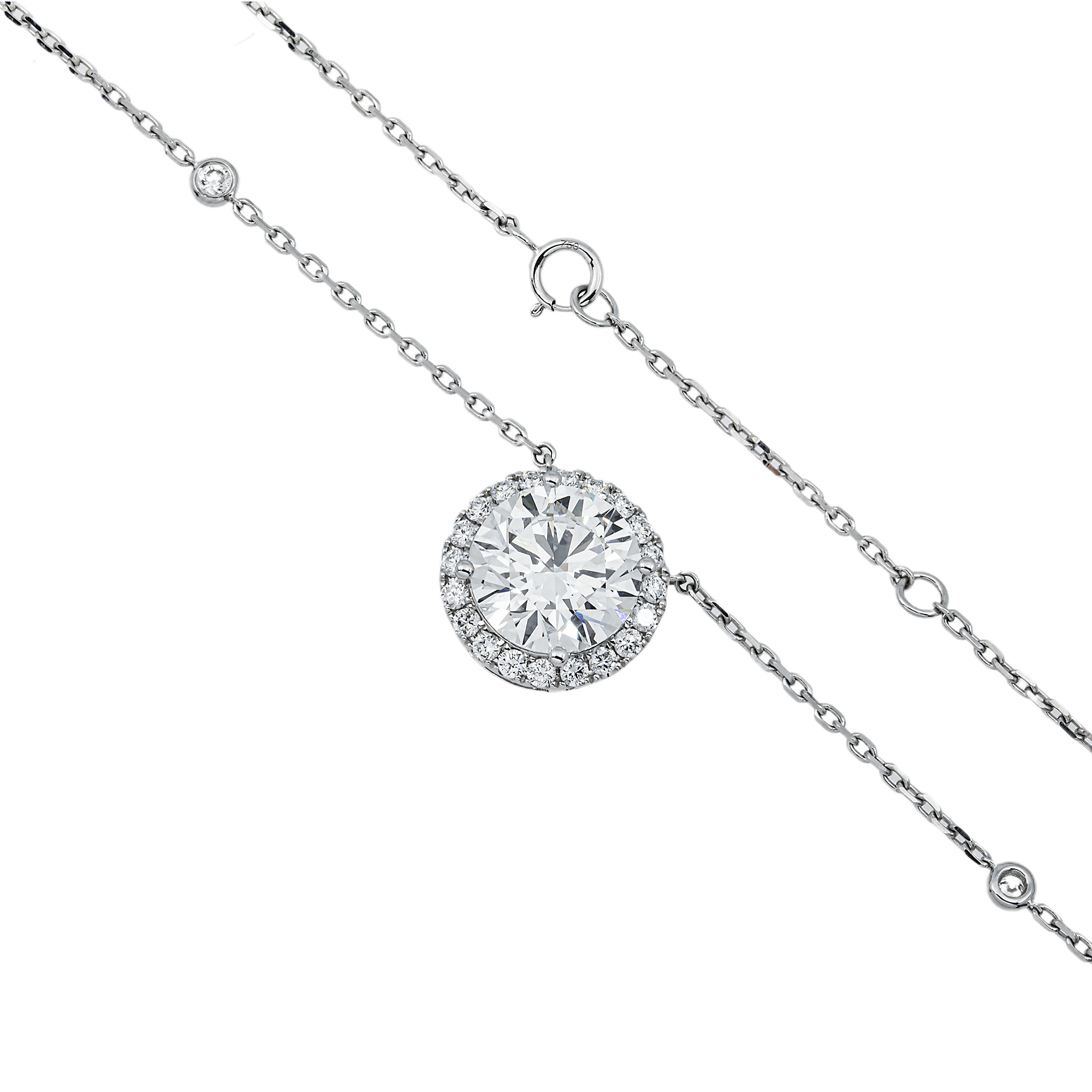 IGI 18K White Gold Round Diamond Necklace 5.78ctw