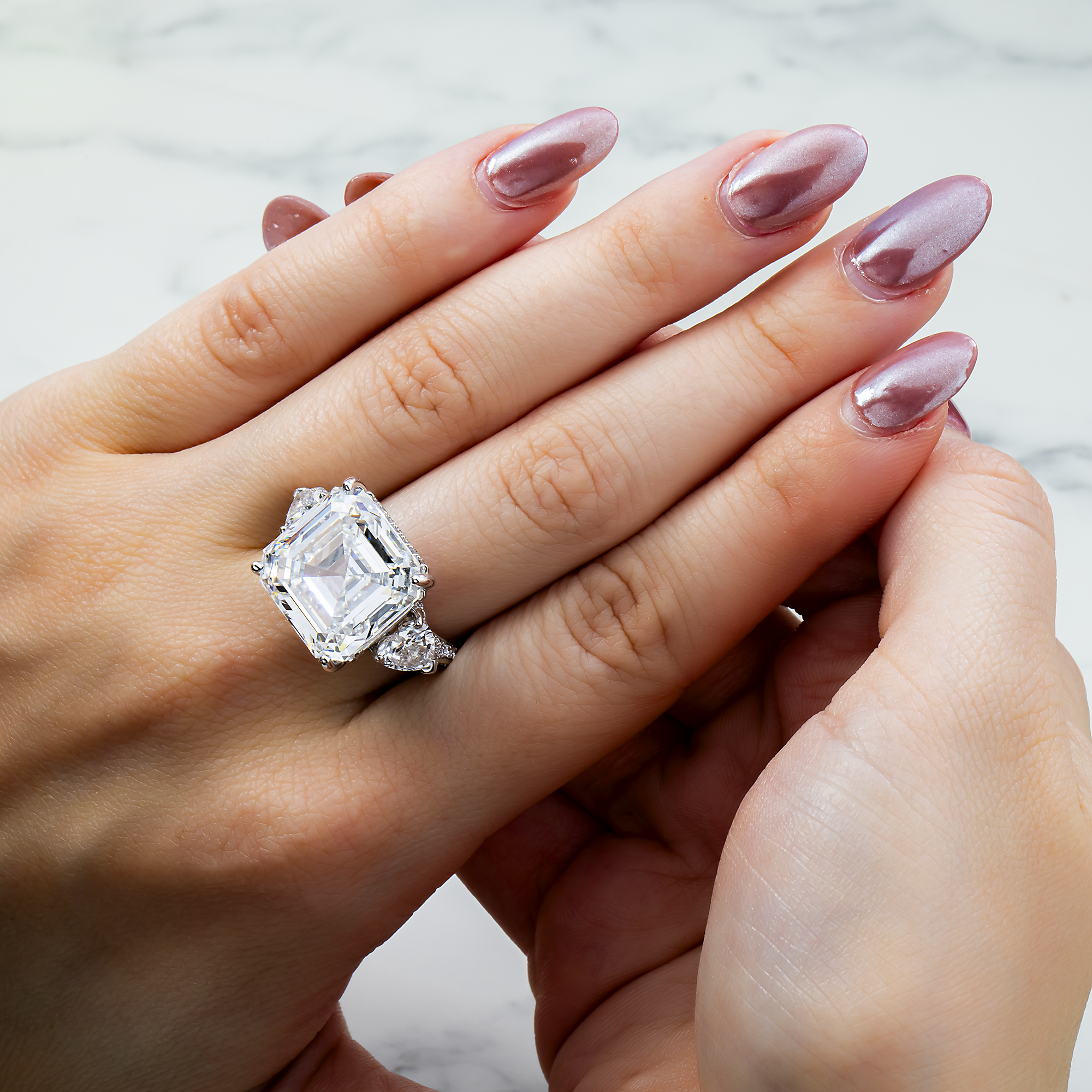 14K White Gold 16.58ct Asscher Diamond Engagement Ring 18.86ctw