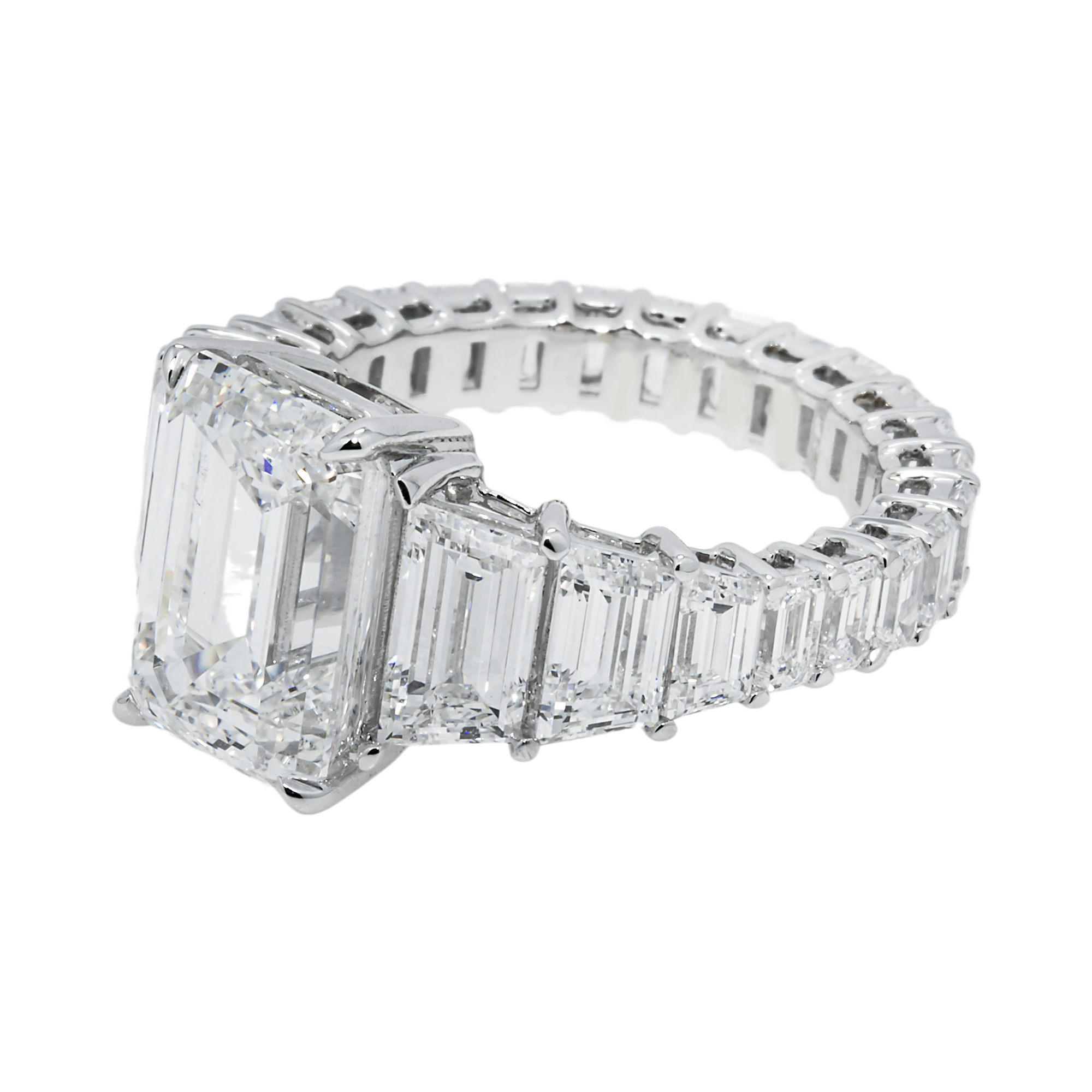 14K White Gold 5.01ct Emerald Cut Diamond Engagement Ring 10.26ctw