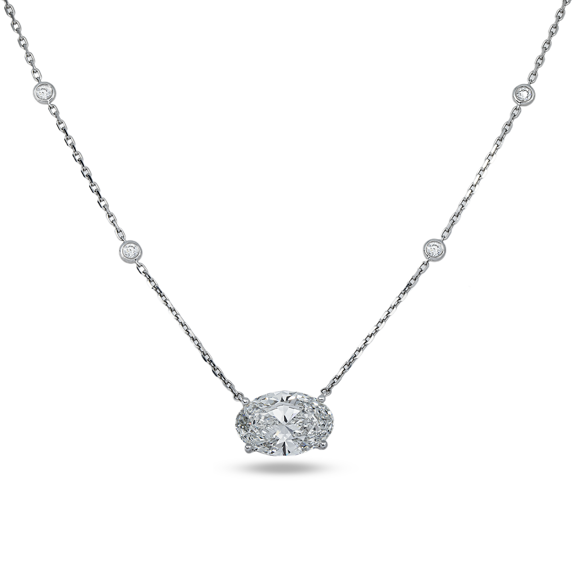 IGI 18K White Gold Oval Cut Diamond Necklace 5.43ctw