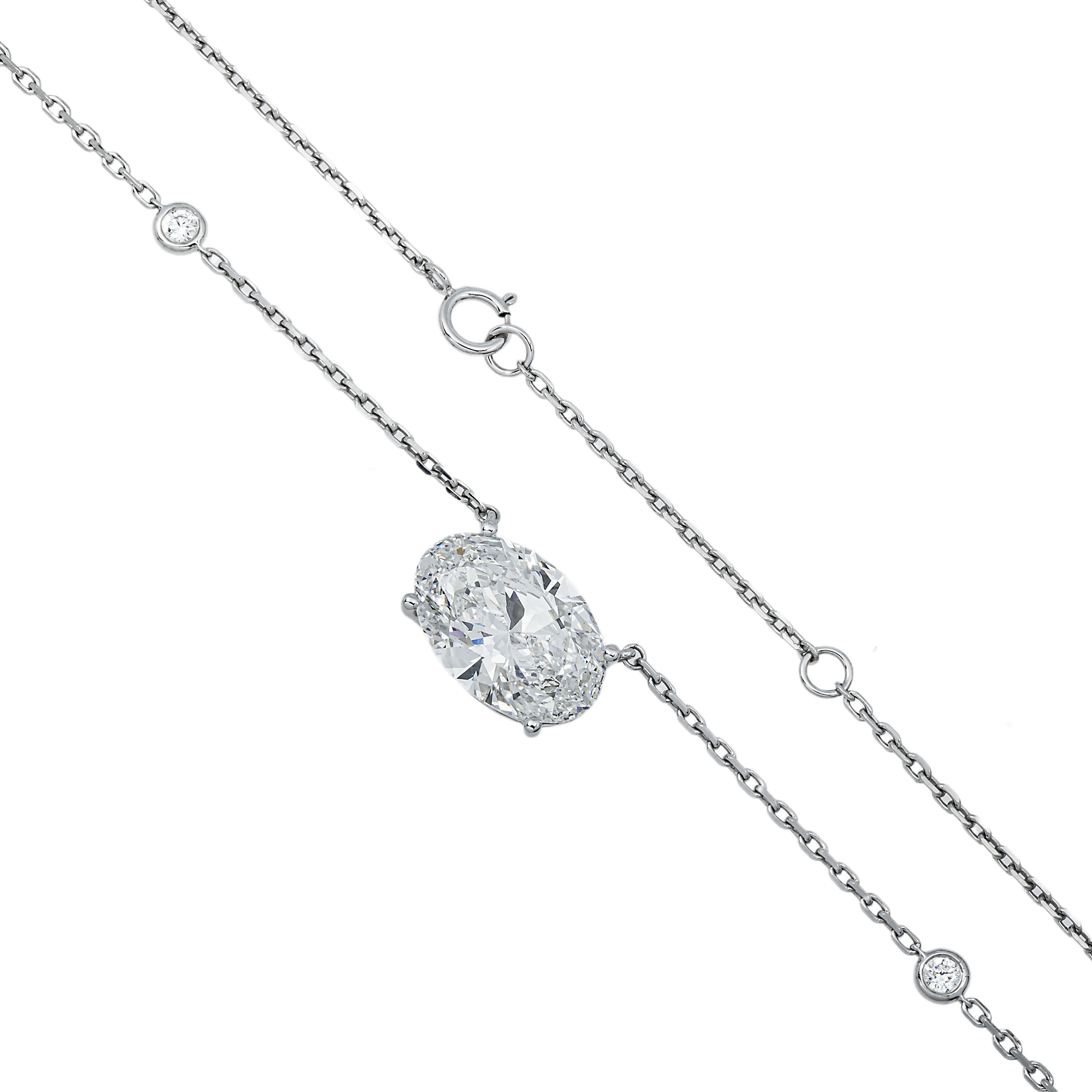 IGI 18K White Gold Oval Cut Diamond Necklace 5.43ctw