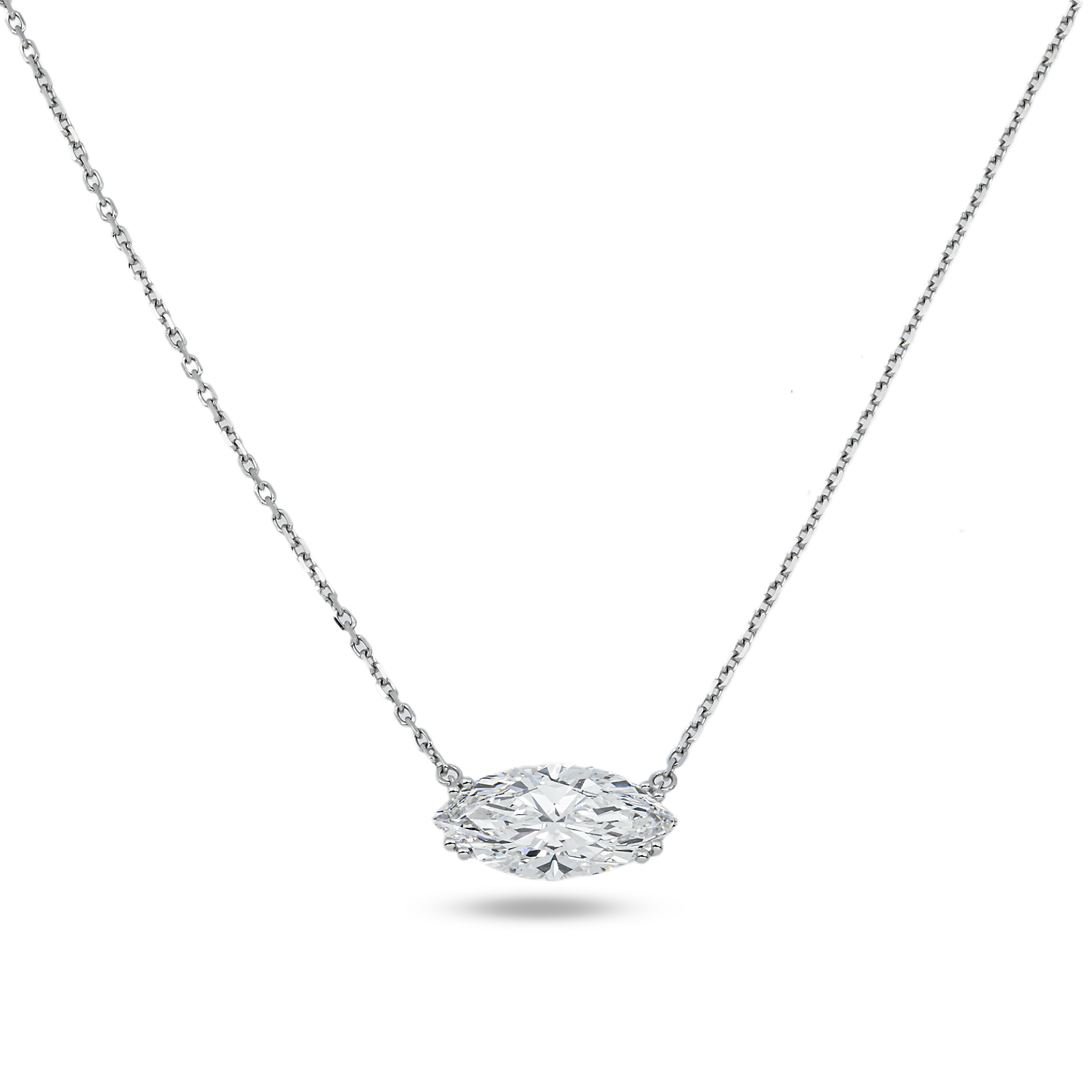 IGI 18K White Gold Marquise Cut Diamond Necklace 2.92ct