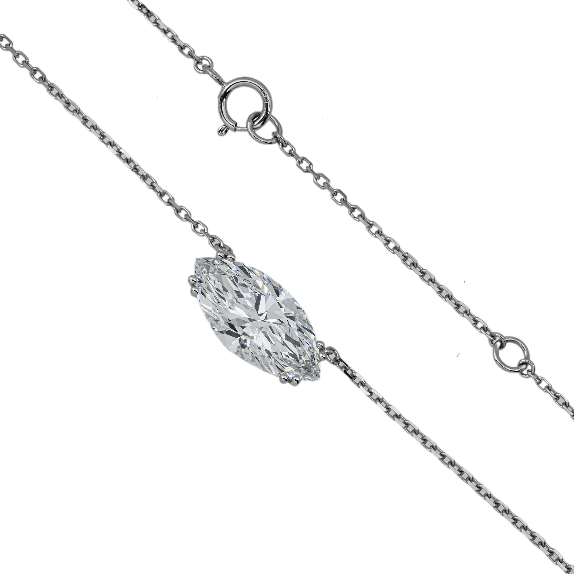 IGI 18K White Gold Marquise Cut Diamond Necklace 2.92ct