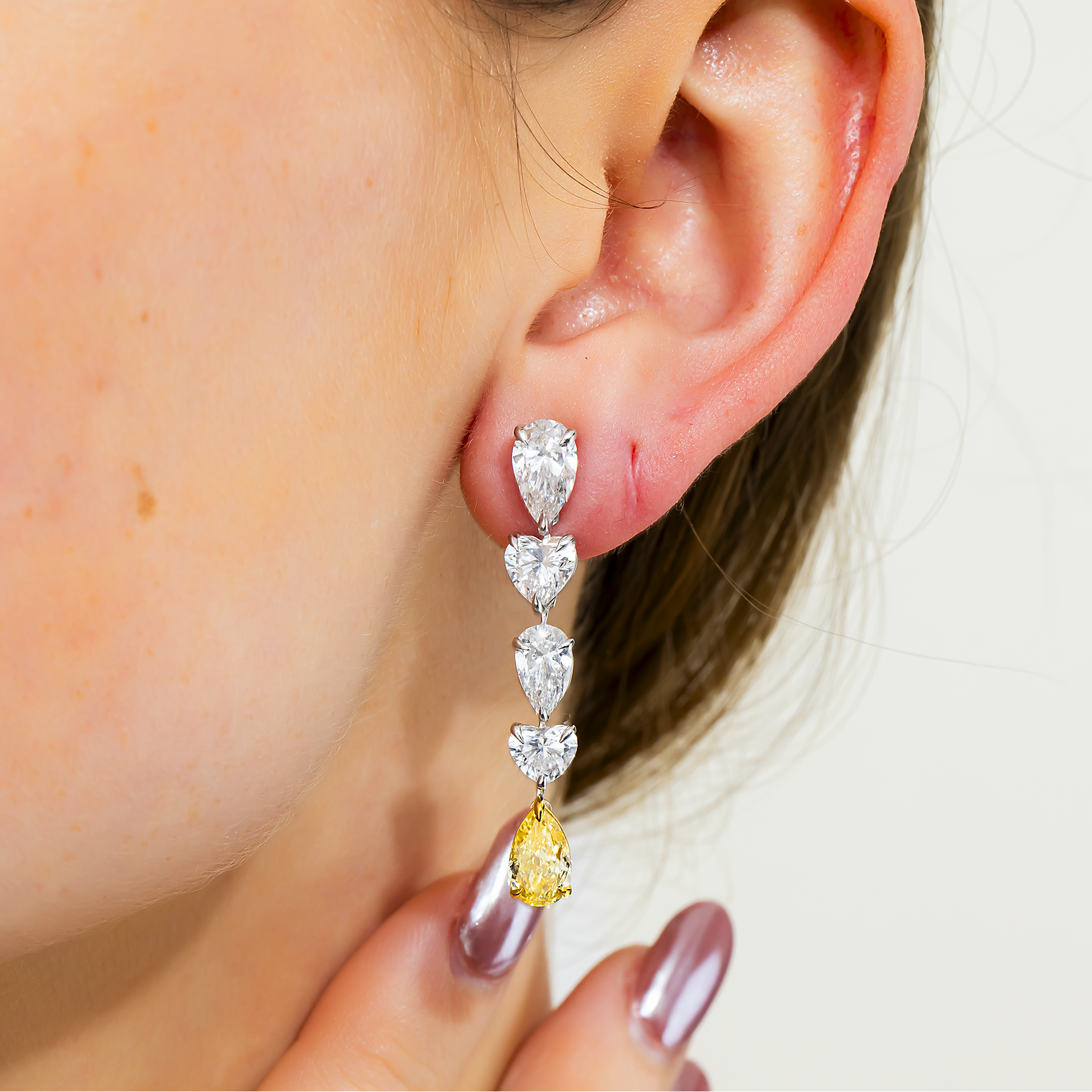 14K White Gold Fancy Yellow Pear & Heart Diamond Drop Earrings 8.18ctw