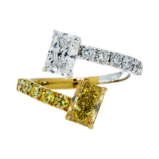 IGI 14K Two Tone Round & Radiant cut Fancy Yellow Diamond Wrap Ring 2.75ct