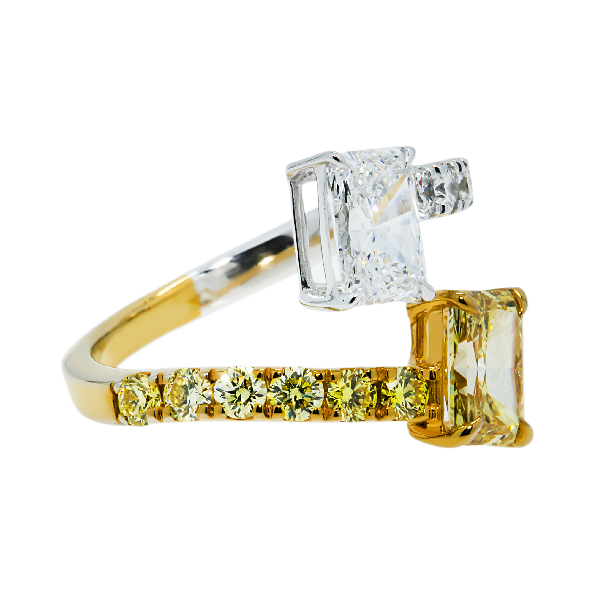 IGI 14K Two Tone Round & Radiant cut Fancy Yellow Diamond Wrap Ring 2.75ct