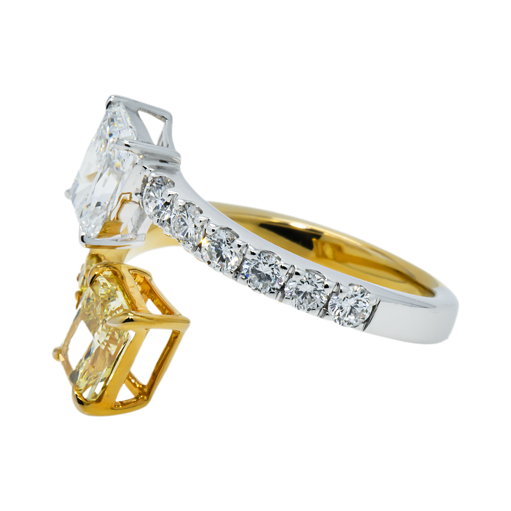 IGI 14K Two Tone Round & Radiant cut Fancy Yellow Diamond Wrap Ring 2.75ct