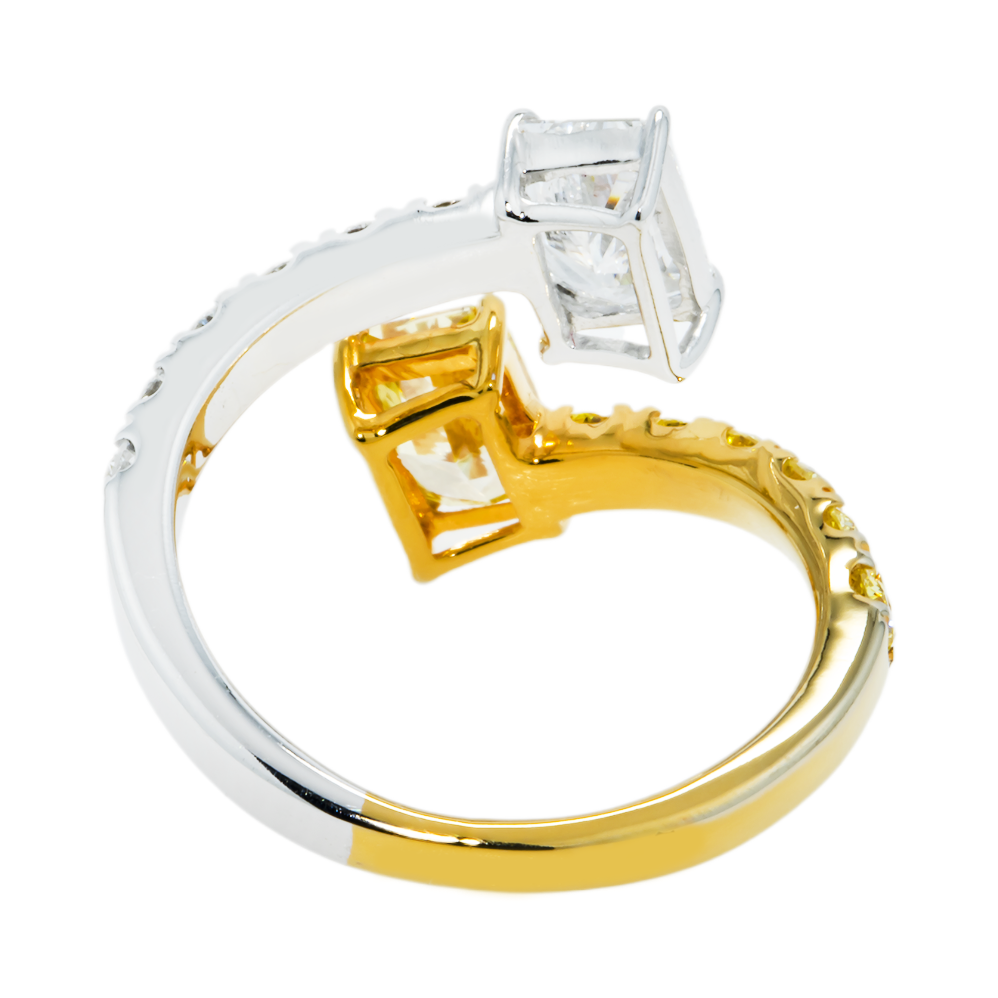 IGI 14K Two Tone Round & Radiant cut Fancy Yellow Diamond Wrap Ring 2.75ct