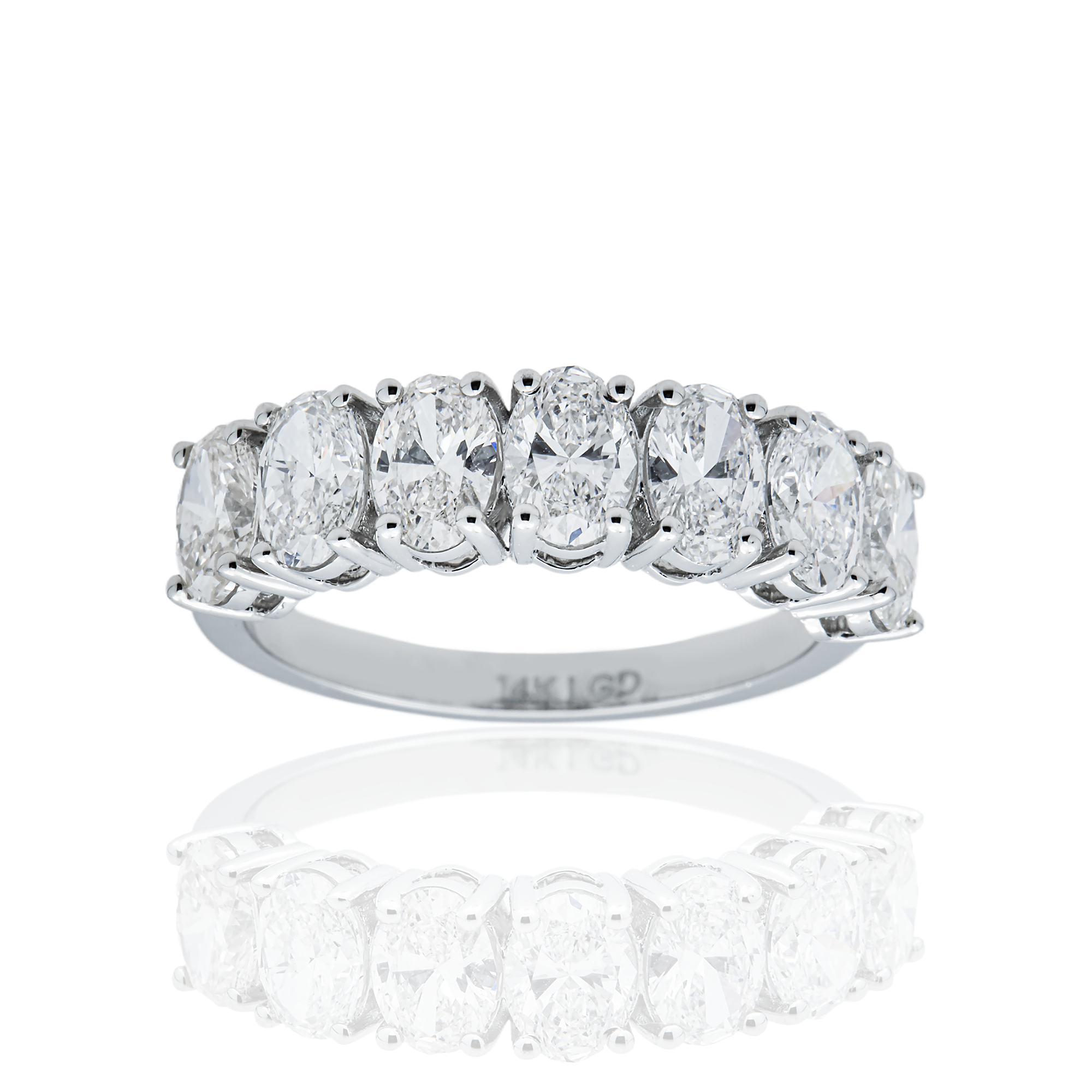 14K White Gold Oval Cut Diamond Half Eternity Ring 2.55ct