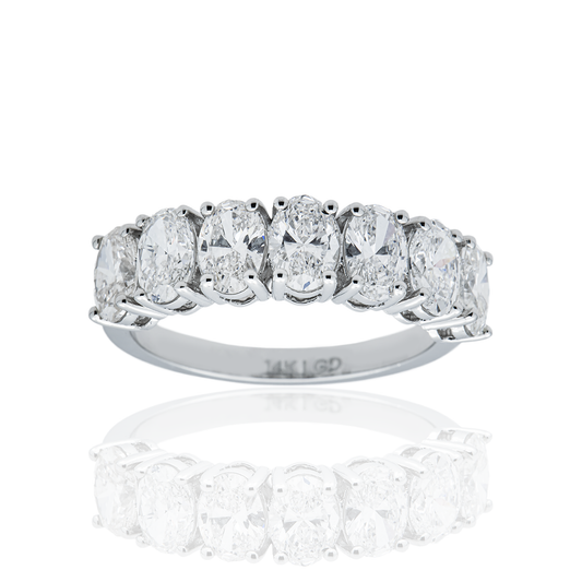 14K White Gold Oval Cut Diamond Half Eternity Ring 2.55ct