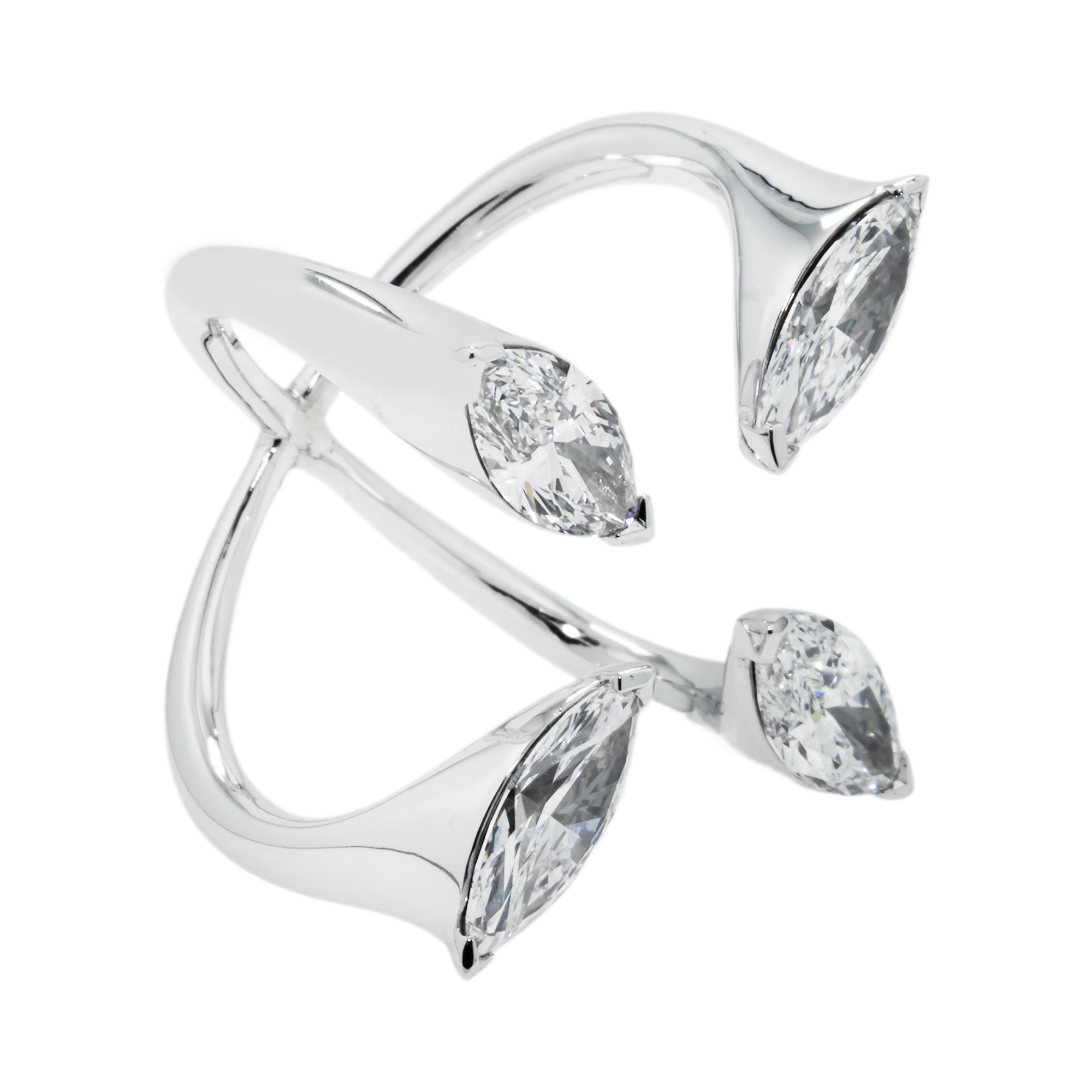 14K White Gold Marquise Cut Floating Diamond Ring 4.21ct