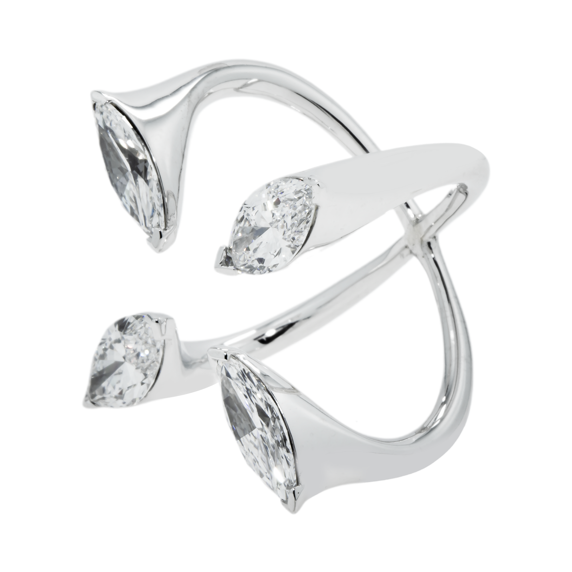 14K White Gold Marquise Cut Floating Diamond Ring 4.21ct