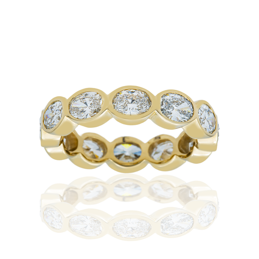 14K Yellow Gold Bezel Set Oval Cut Diamond Eternity Ring 3.03ct
