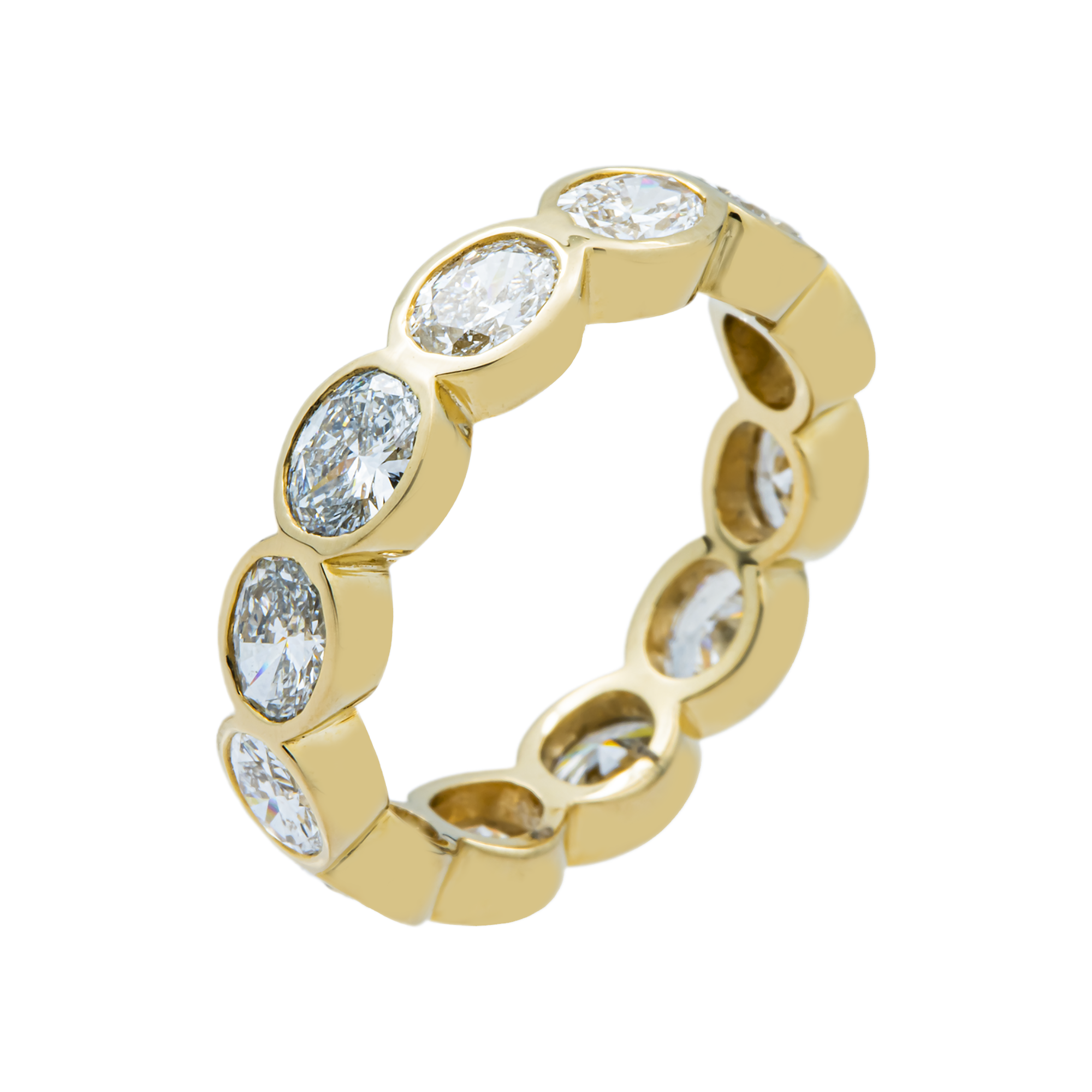 14K Yellow Gold Bezel Set Oval Cut Diamond Eternity Ring 3.03ct