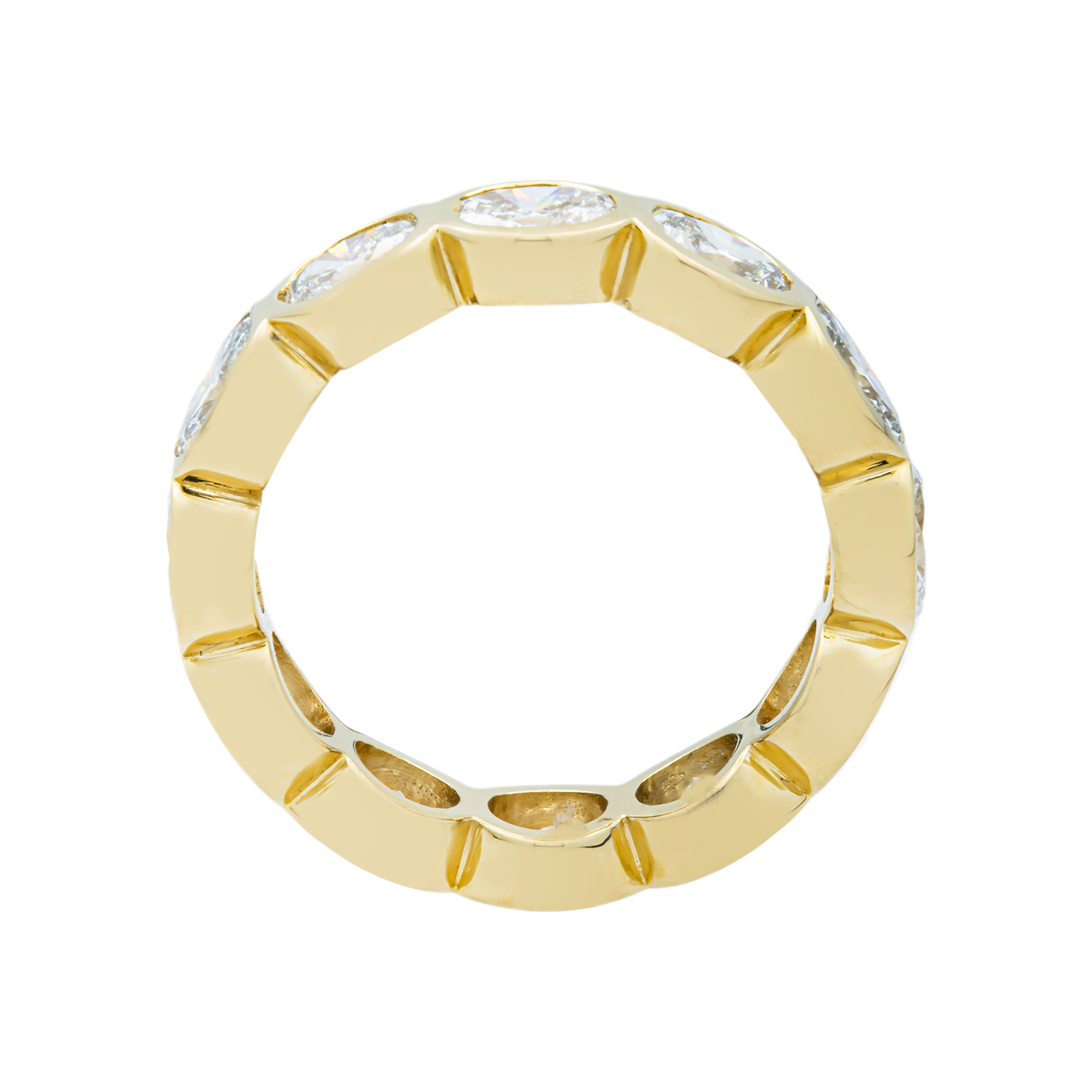 14K Yellow Gold Bezel Set Oval Cut Diamond Eternity Ring 3.03ct