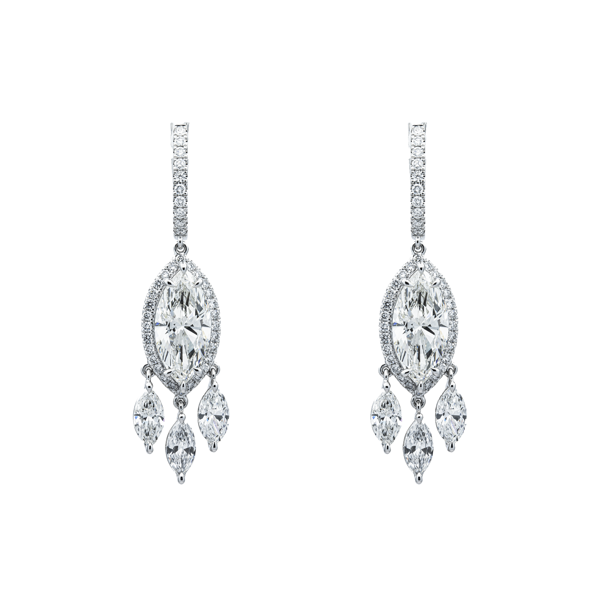 IGI 18K White Gold Round & Marquise Cut Diamond Drop Earrings 9.90ctw