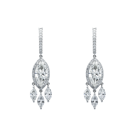 IGI 18K White Gold Round & Marquise Cut Diamond Drop Earrings 9.90ctw