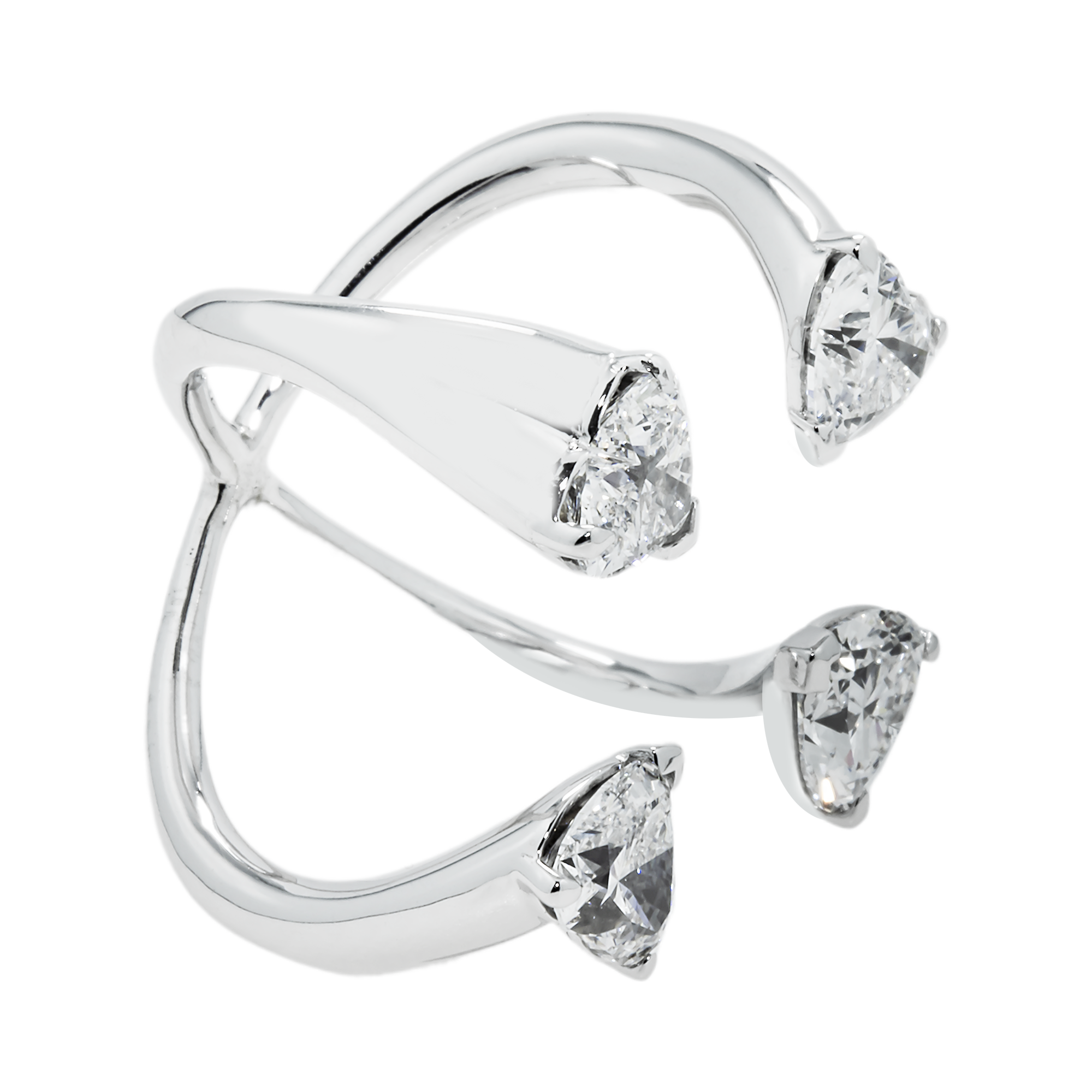 14K White Gold Heart Cut Floating Diamond Ring 4.14ct
