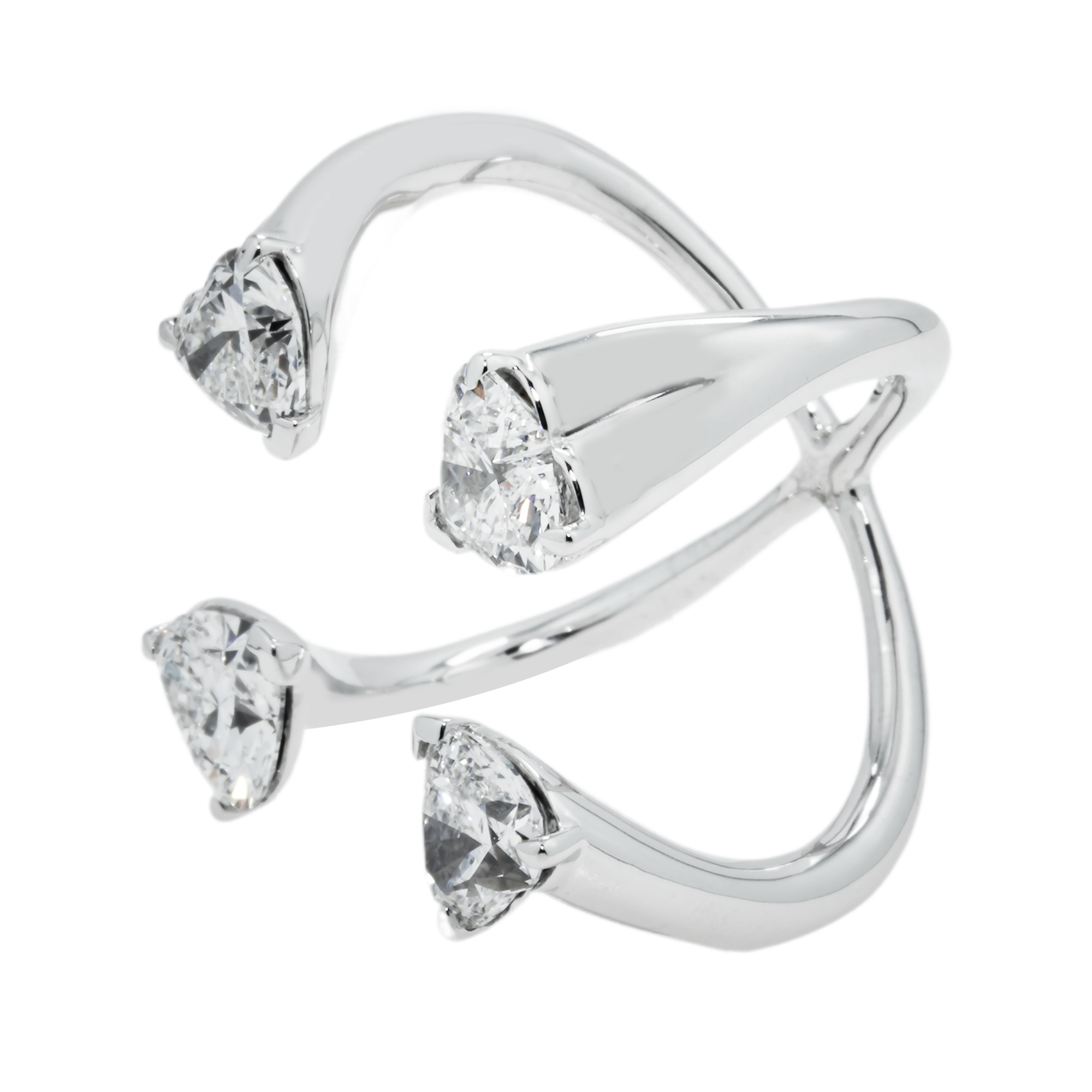 14K White Gold Heart Cut Floating Diamond Ring 4.14ct