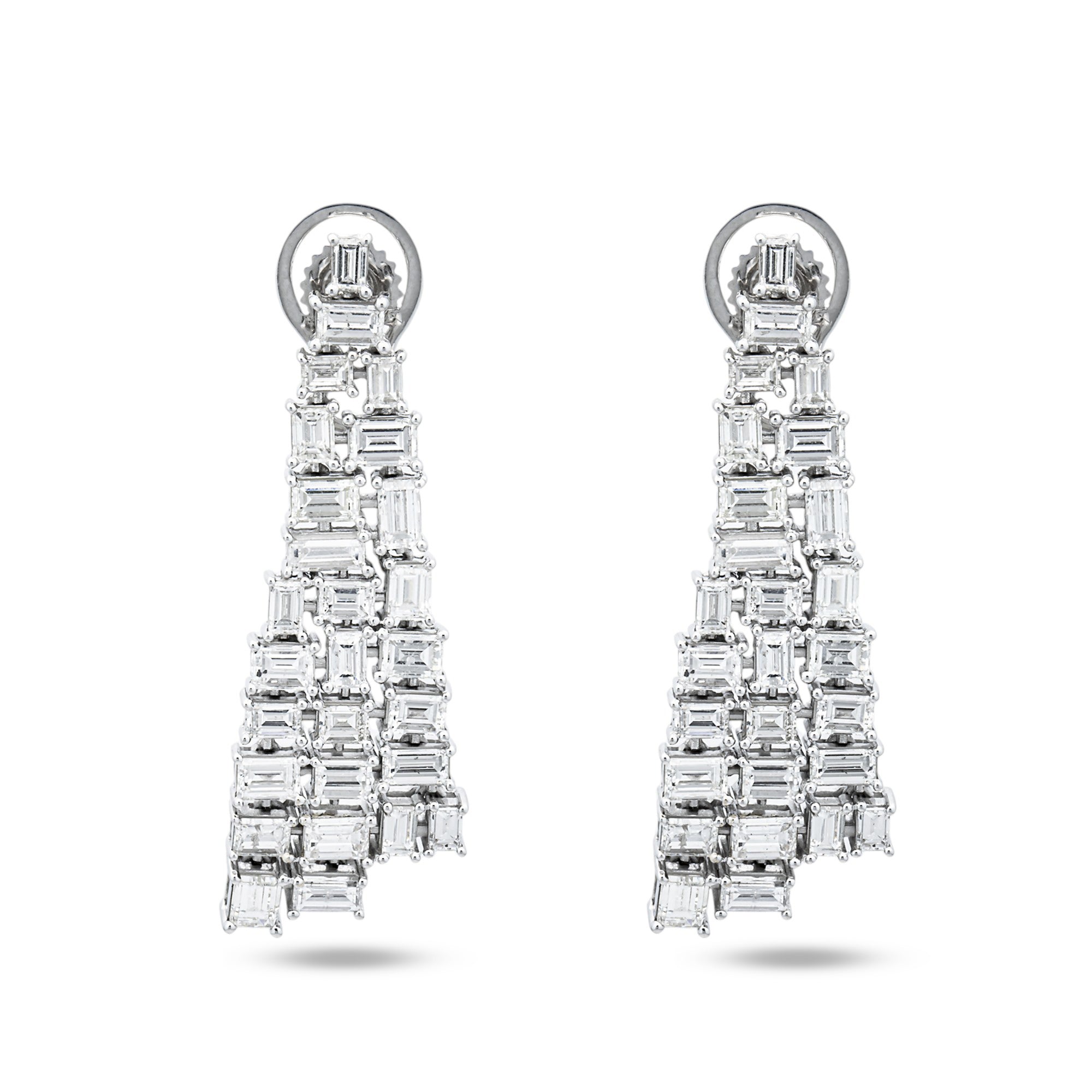 14K White Gold Emerald Diamond Drop Earrings 11.02ctw