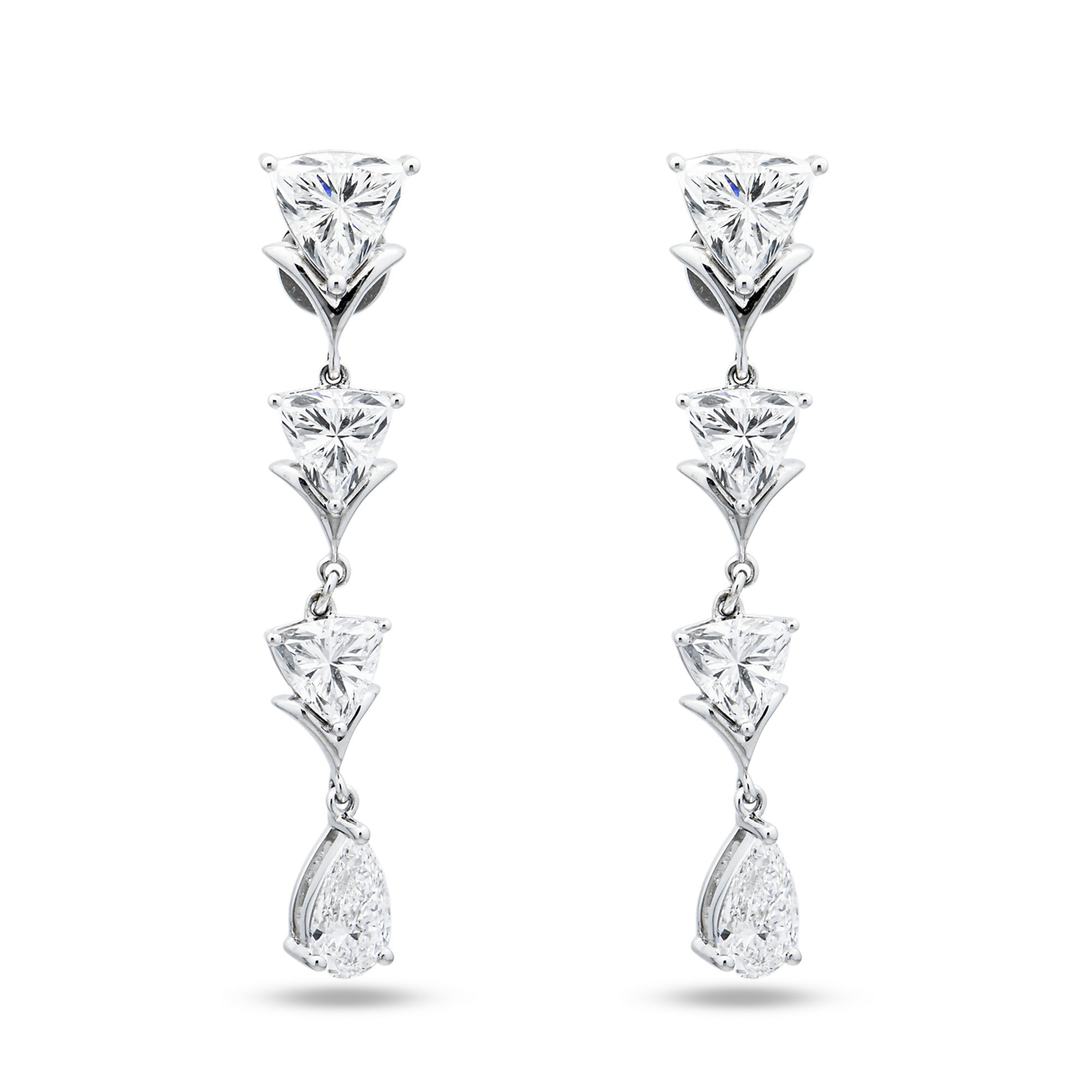 14K White Gold Trillion & Pear Diamond Drop Earrings 8.86ctw