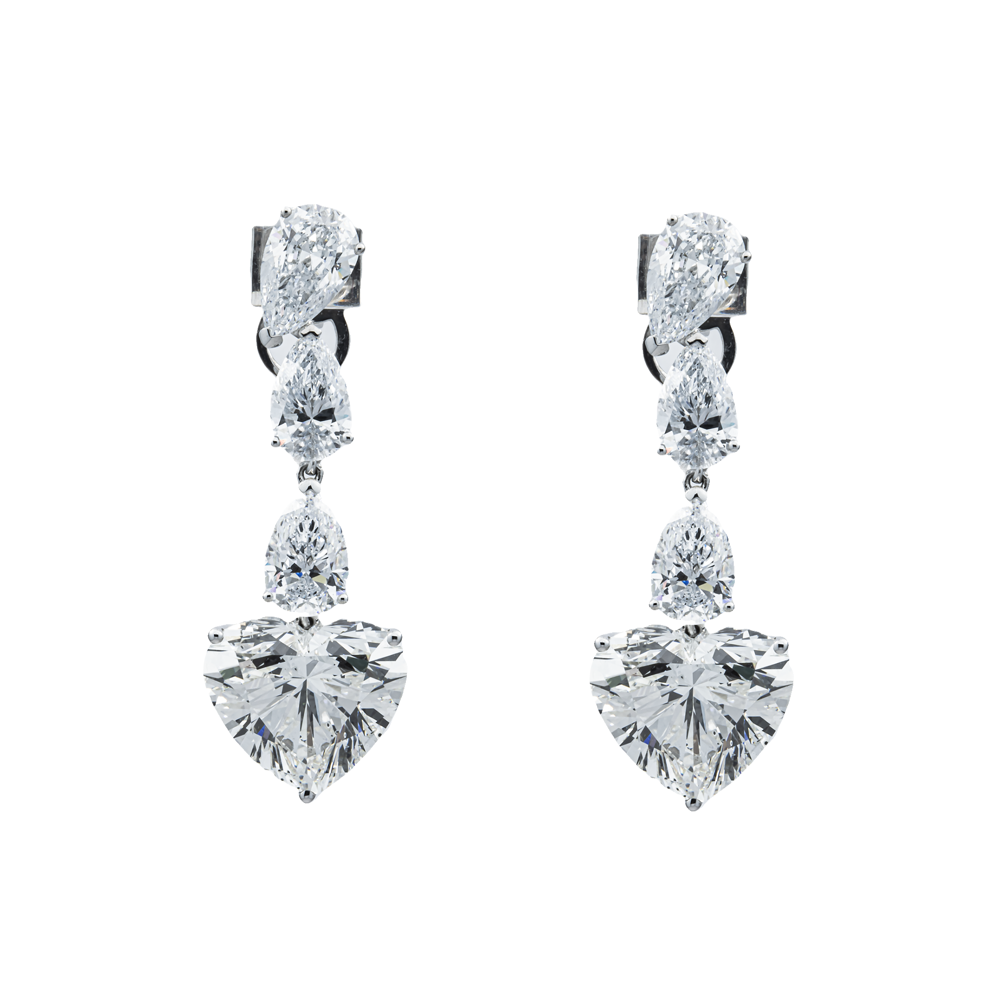 IGI 18K White Gold Pear & Heart Cut Diamond Drop Earrings 14.72ctw