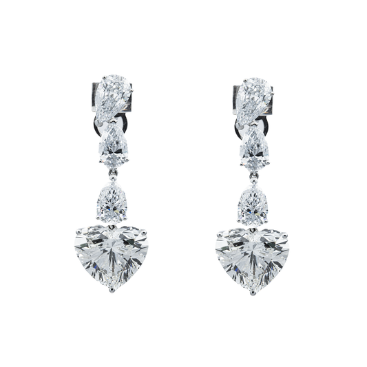IGI 18K White Gold Pear & Heart Cut Diamond Drop Earrings 14.72ctw