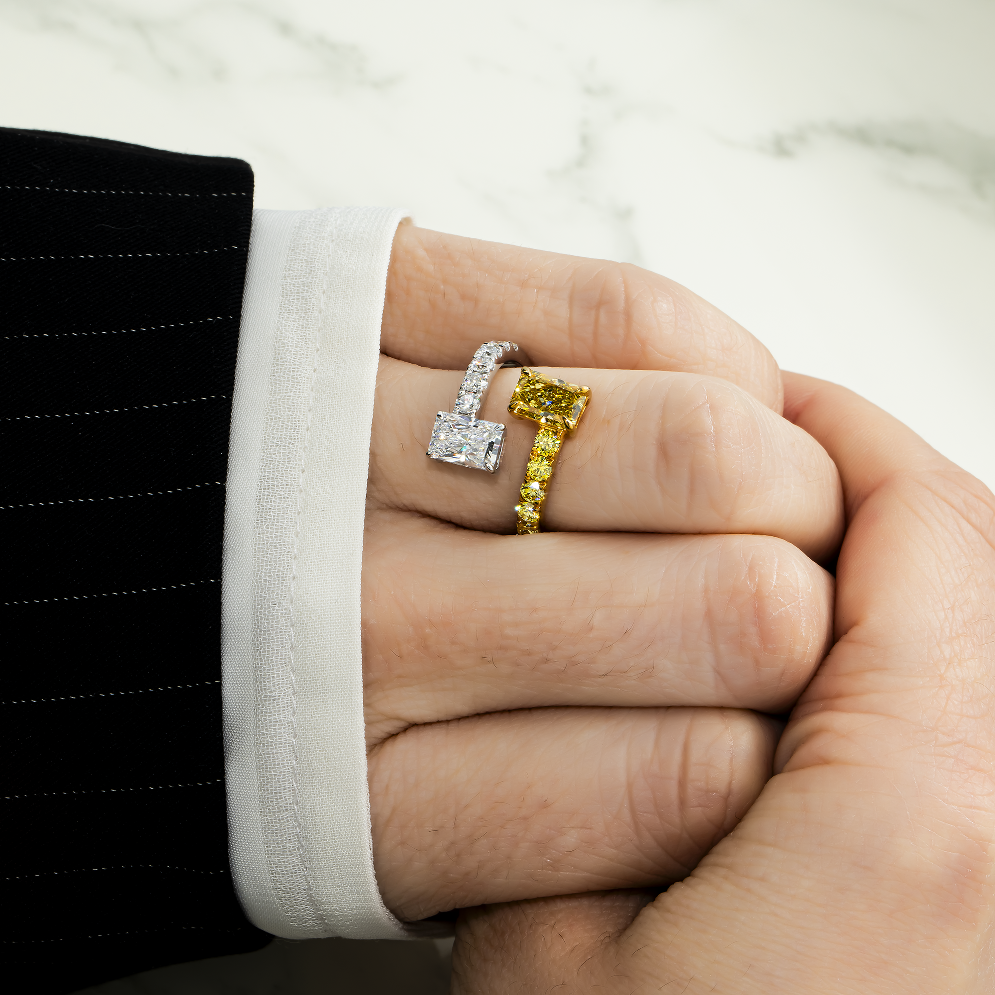IGI 14K Two Tone Round & Radiant cut Fancy Yellow Diamond Wrap Ring 2.75ct