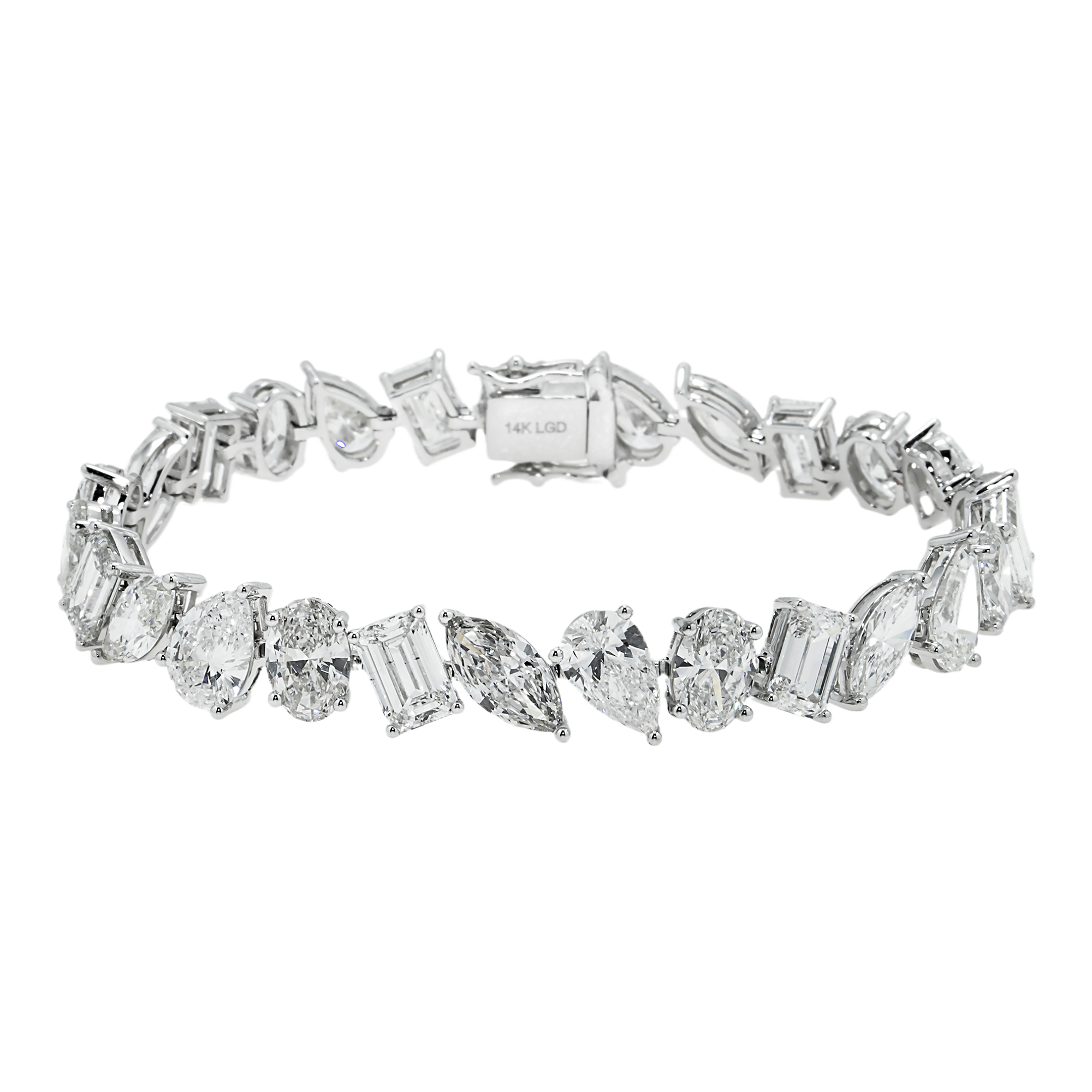 14K White Gold Emerald/ Marquise/ Pear & Oval Multi Cut Diamond Bracelet 31.51ct