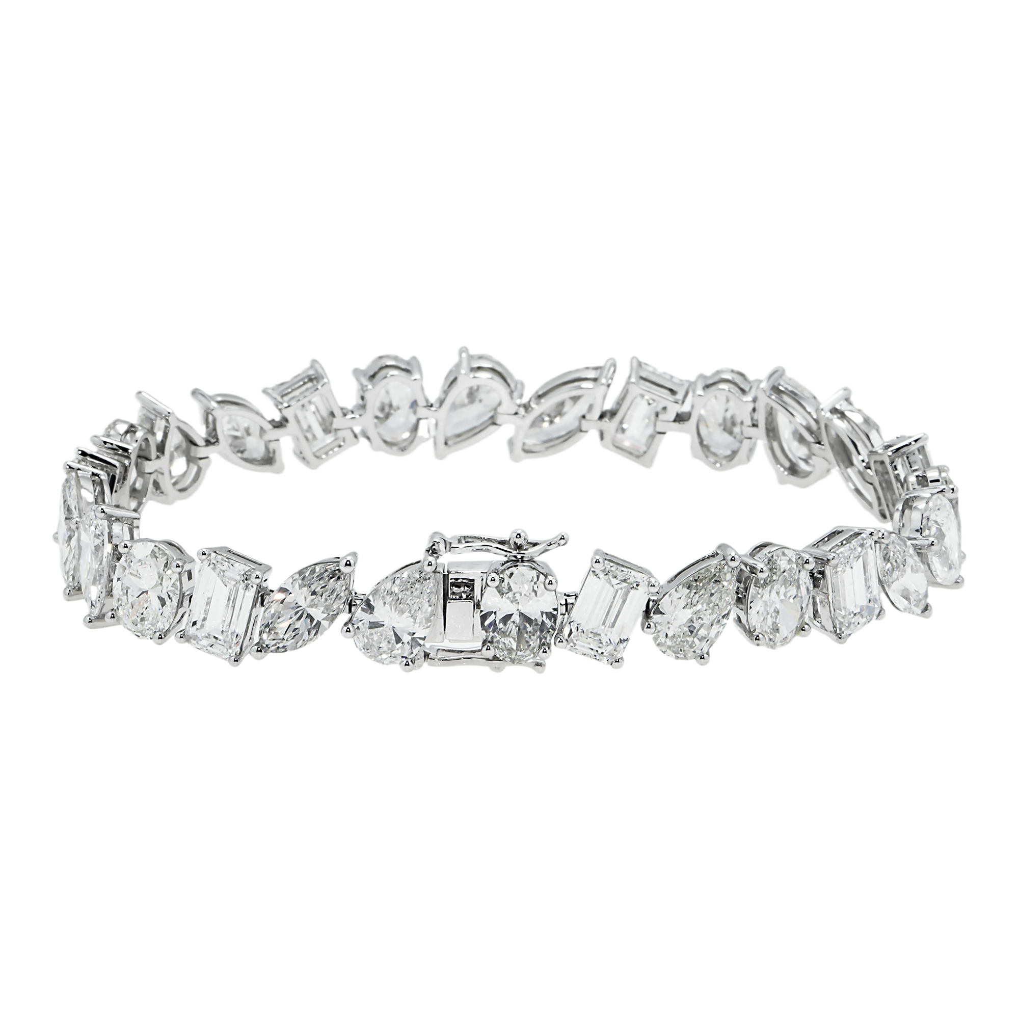 14K White Gold Emerald/ Marquise/ Pear & Oval Multi Cut Diamond Bracelet 31.51ct