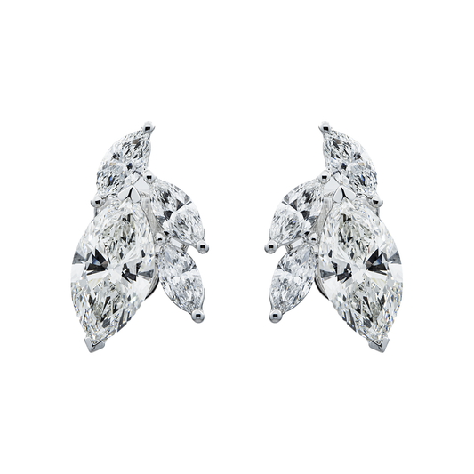 IGI 18K White Gold Marquise Cut Diamond Stud Earrings 6.38ctw