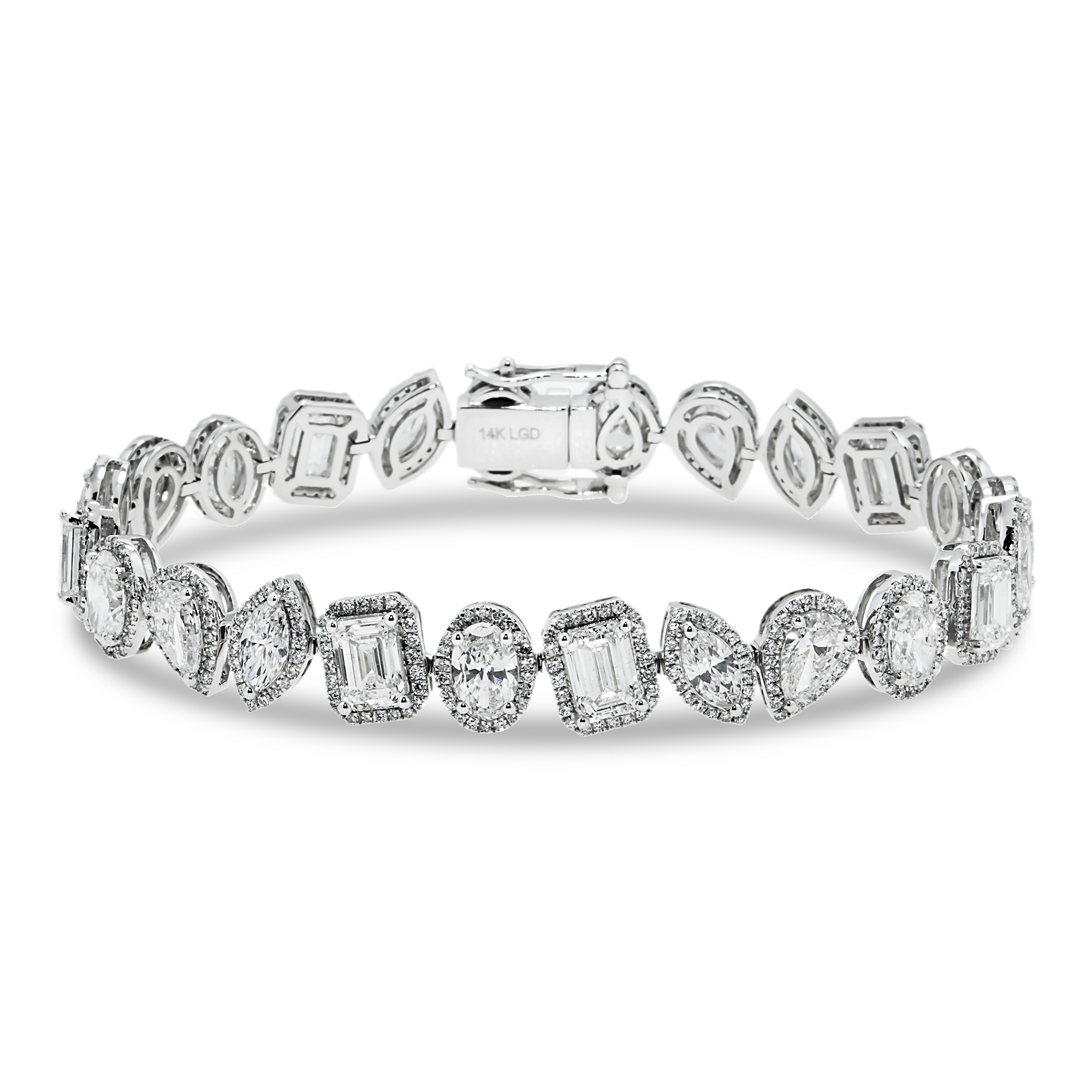 14K White Gold Multi Cut Diamond Bracelet 14.82ct