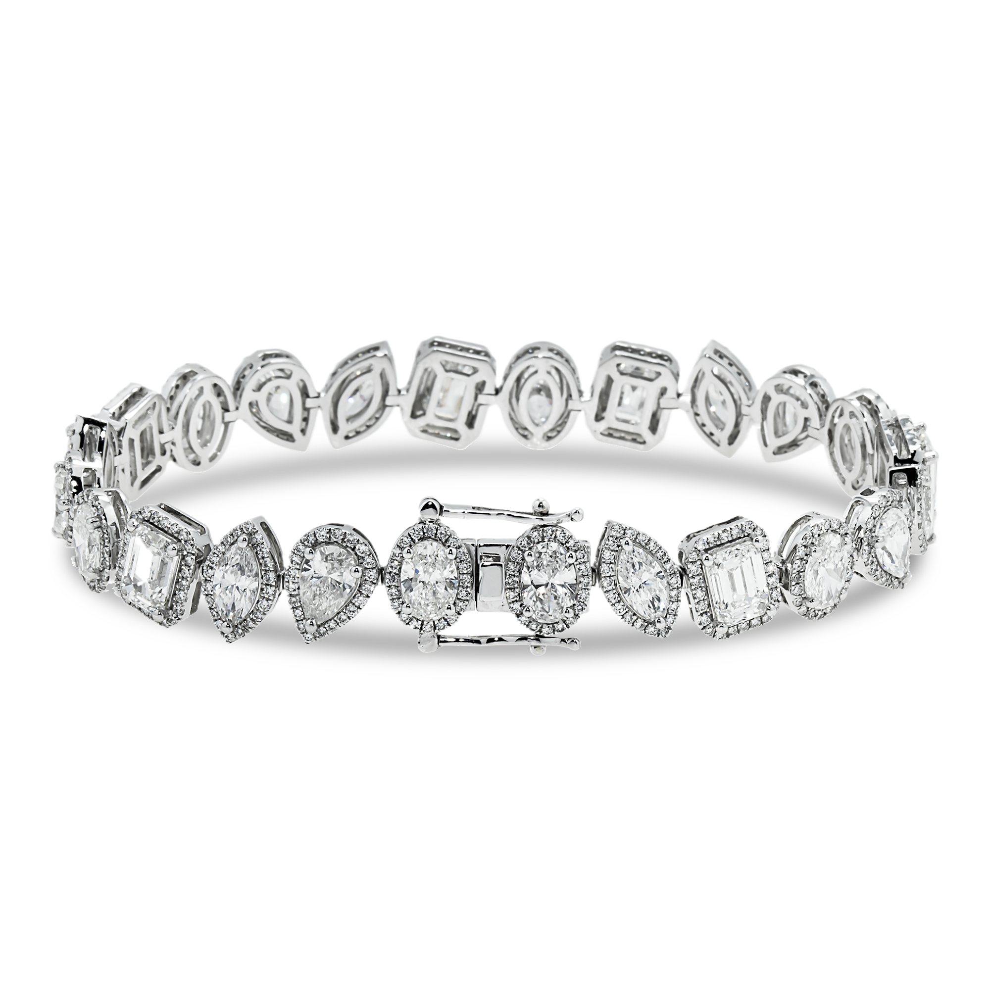 14K White Gold Multi Cut Diamond Bracelet 14.82ct