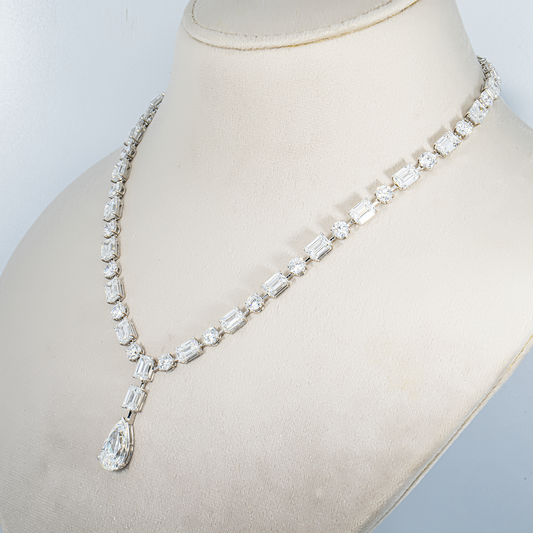 IGI 18K White Gold Multi Cut Diamond Satellite Drop Necklace 51.99ct